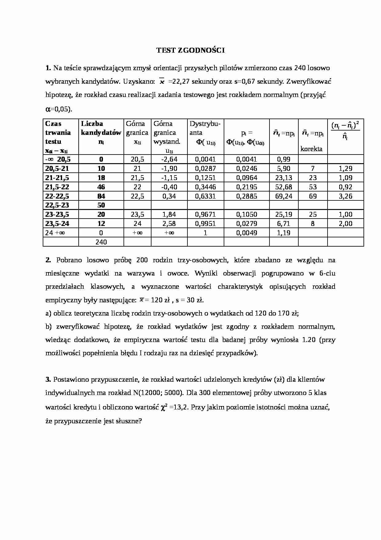 Statystyka- ćwiczenia, test - strona 1