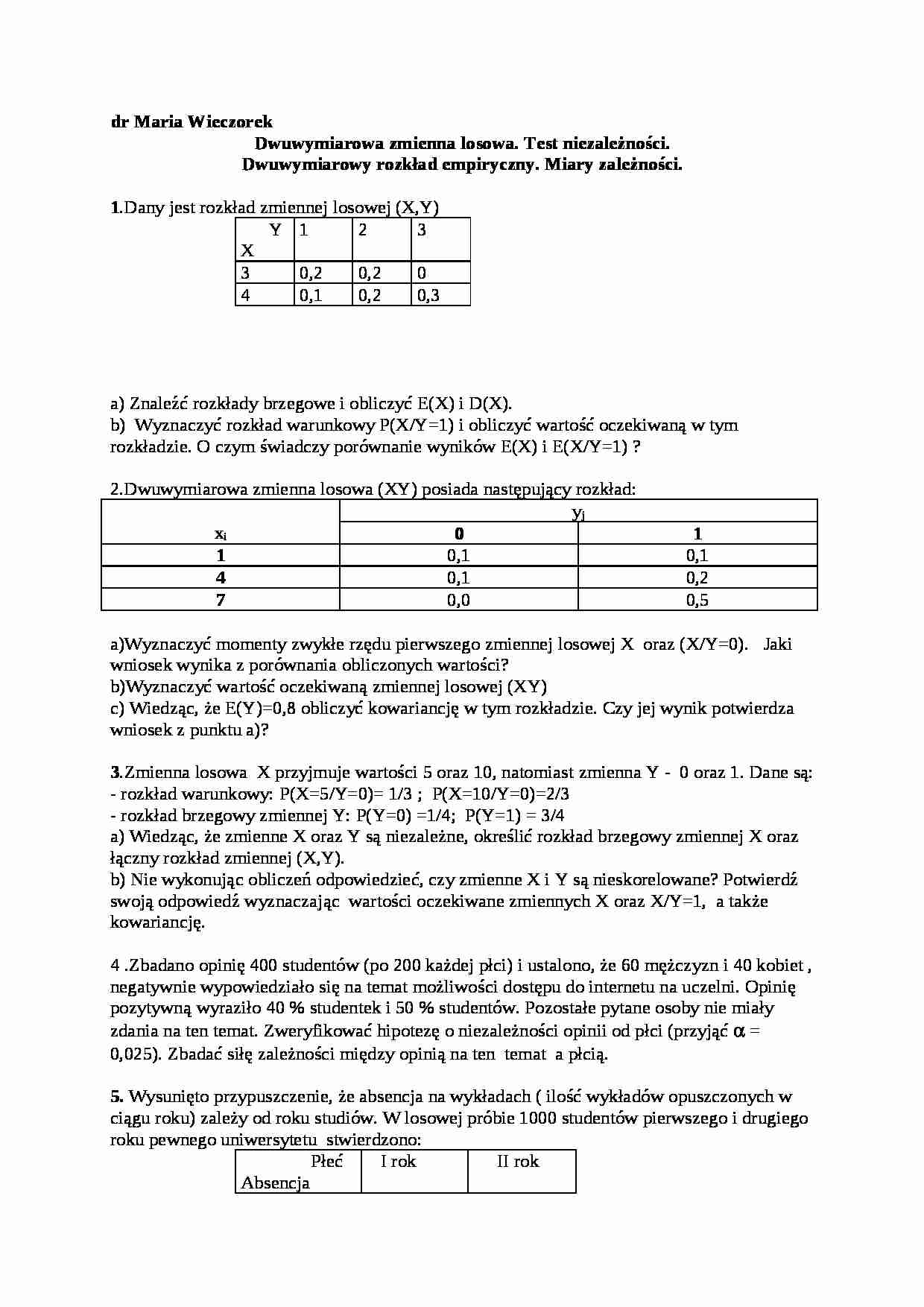 Rozkład dwuwymiarowy - zadania - strona 1