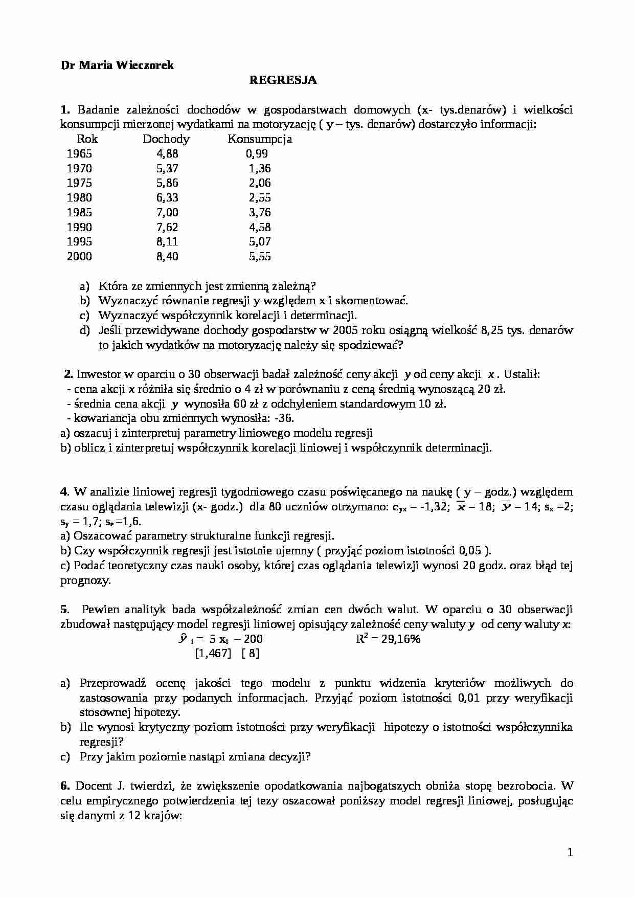 Statystyka - regresja-zadania - strona 1