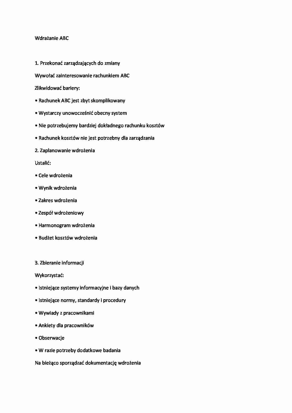 Rachunek kosztów - wdrażanie ABC - strona 1
