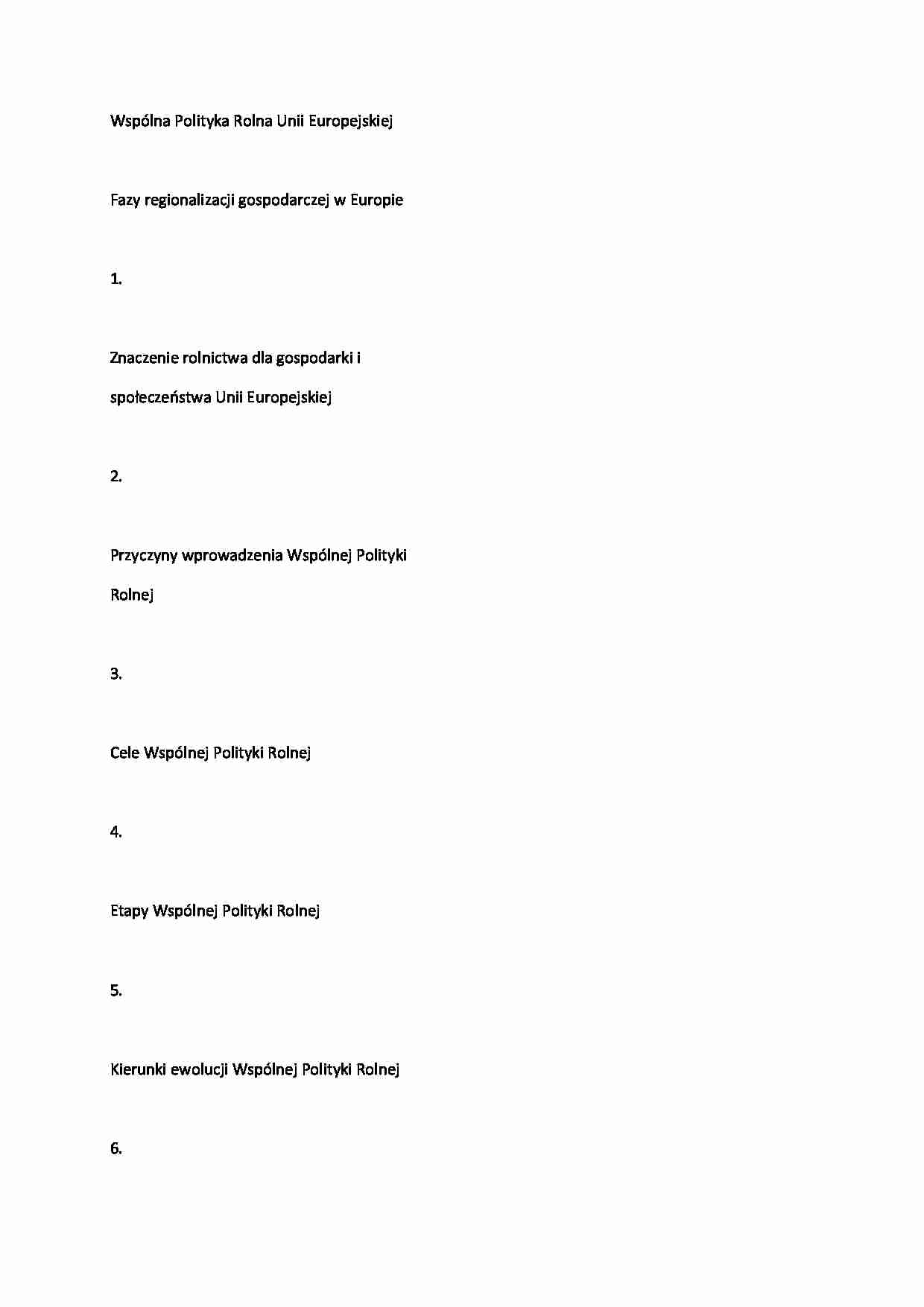 Polityka rolna UE - Fazy regionalizacji gospodarczej  - strona 1