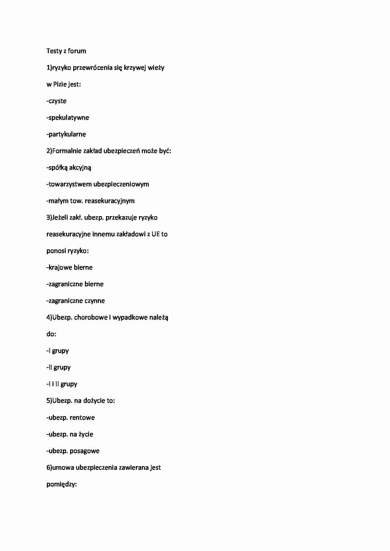 Ubezpieczenia - test 1 - strona 1