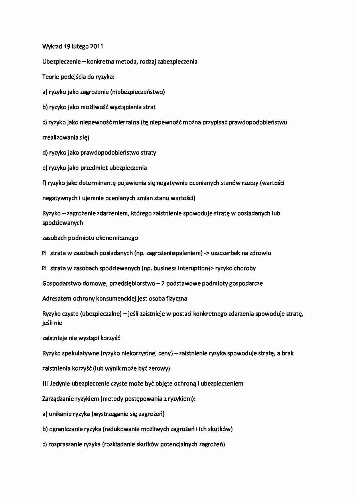 Ubezpieczenia - wykład 1 - strona 1