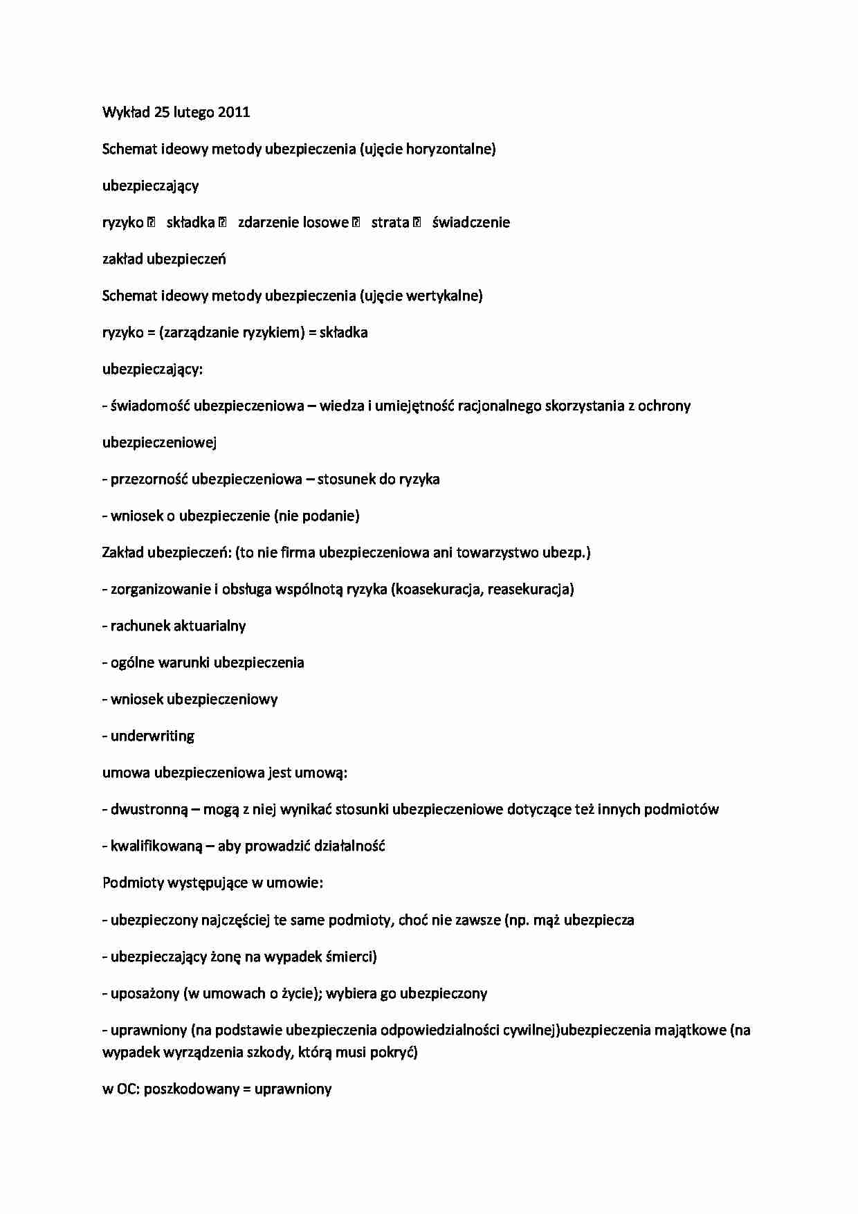 Ubezpieczenia - wykład 2 - strona 1