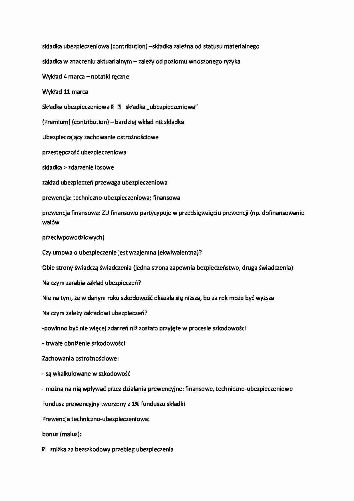 Ubezpieczenia - wykład 3 - strona 1