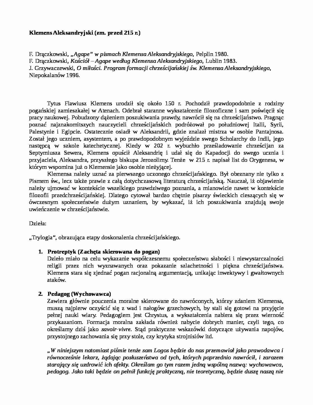 Klemens Aleksandryjski - życiorys - strona 1