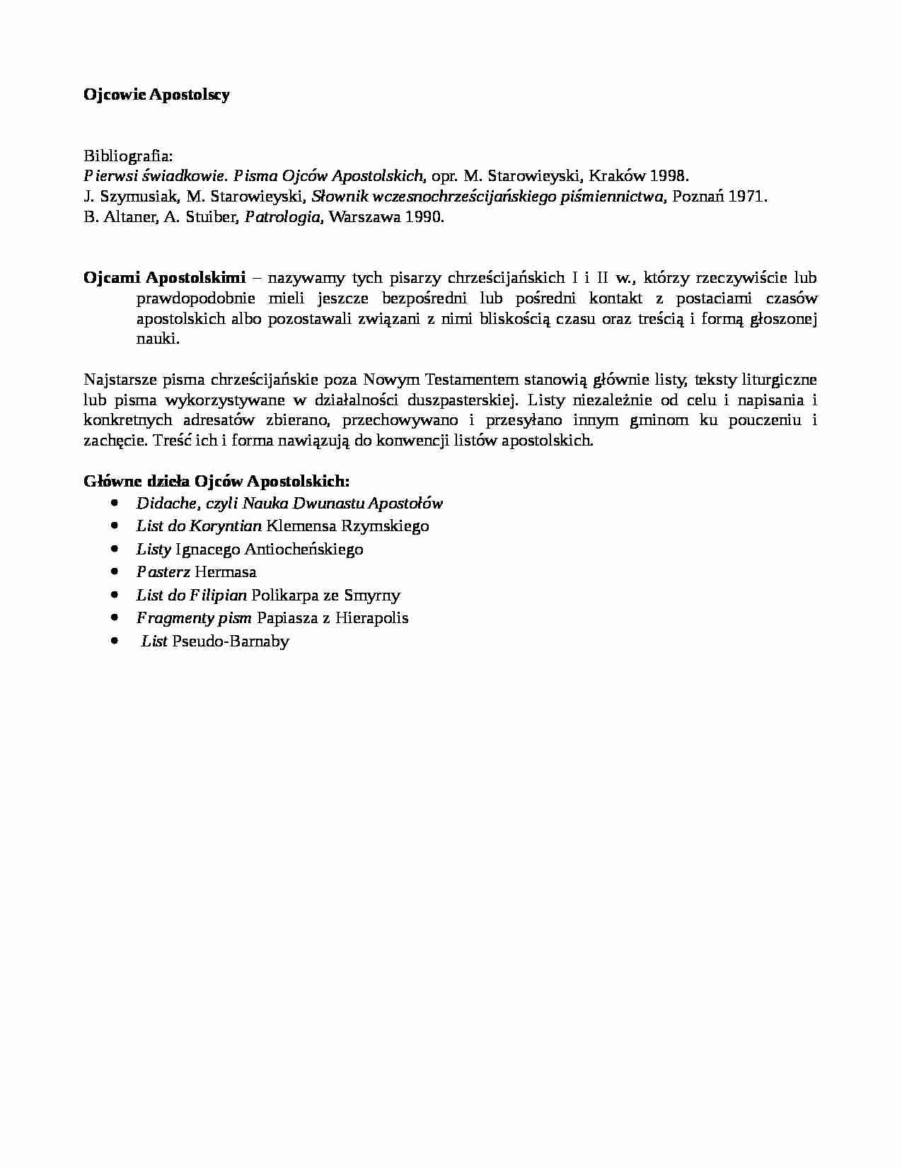 Ojcowie Apostolscy - główne dzieła - strona 1