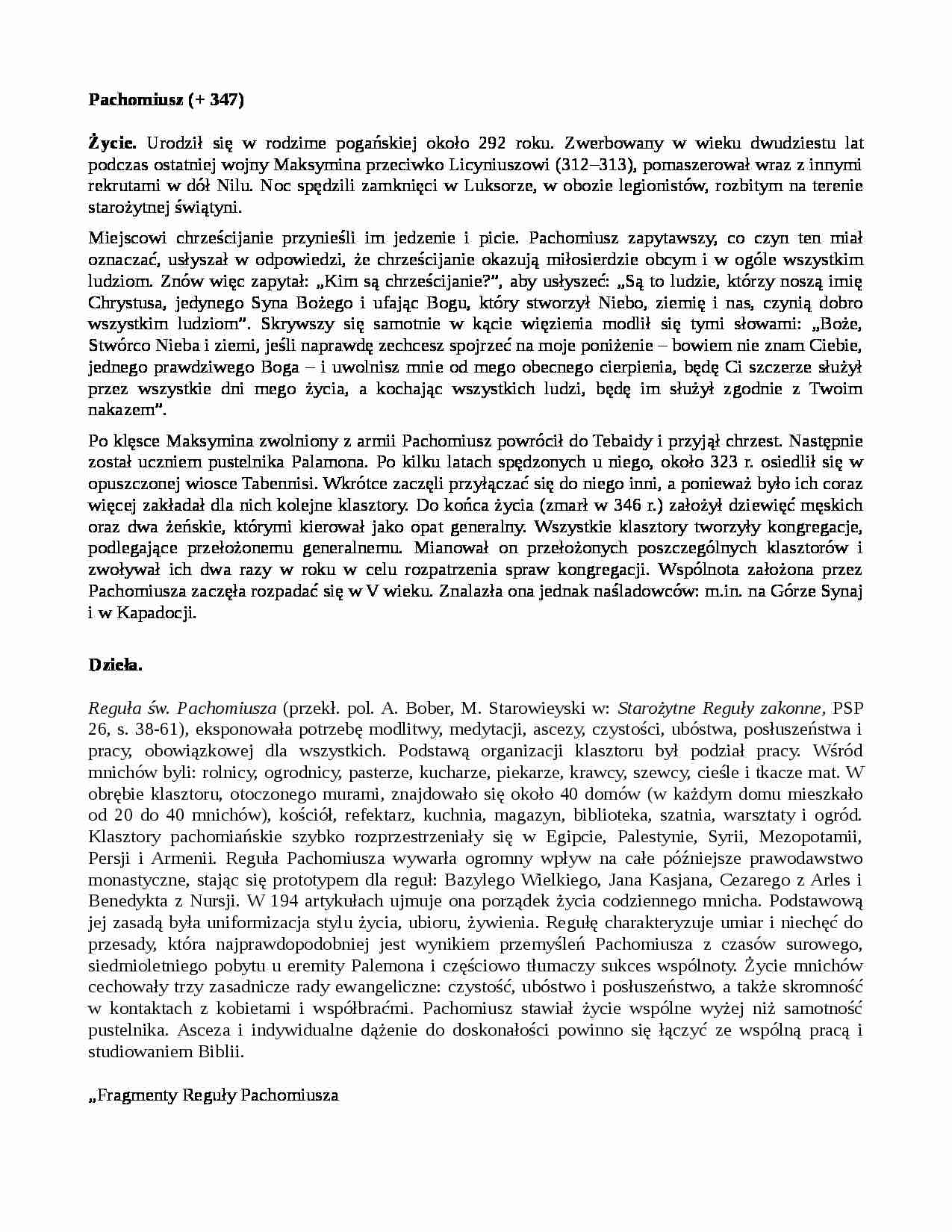 Pachomiusz - życie i dzieła - strona 1