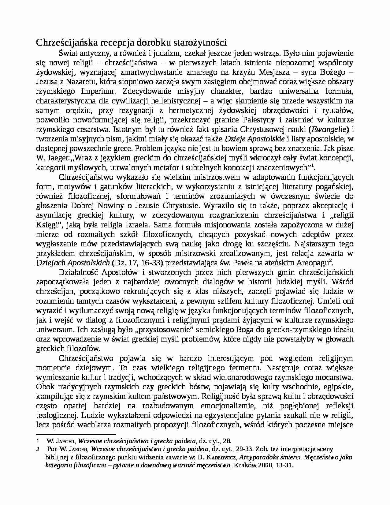 Chrześcijańska recepcja dorobku starożytności - strona 1