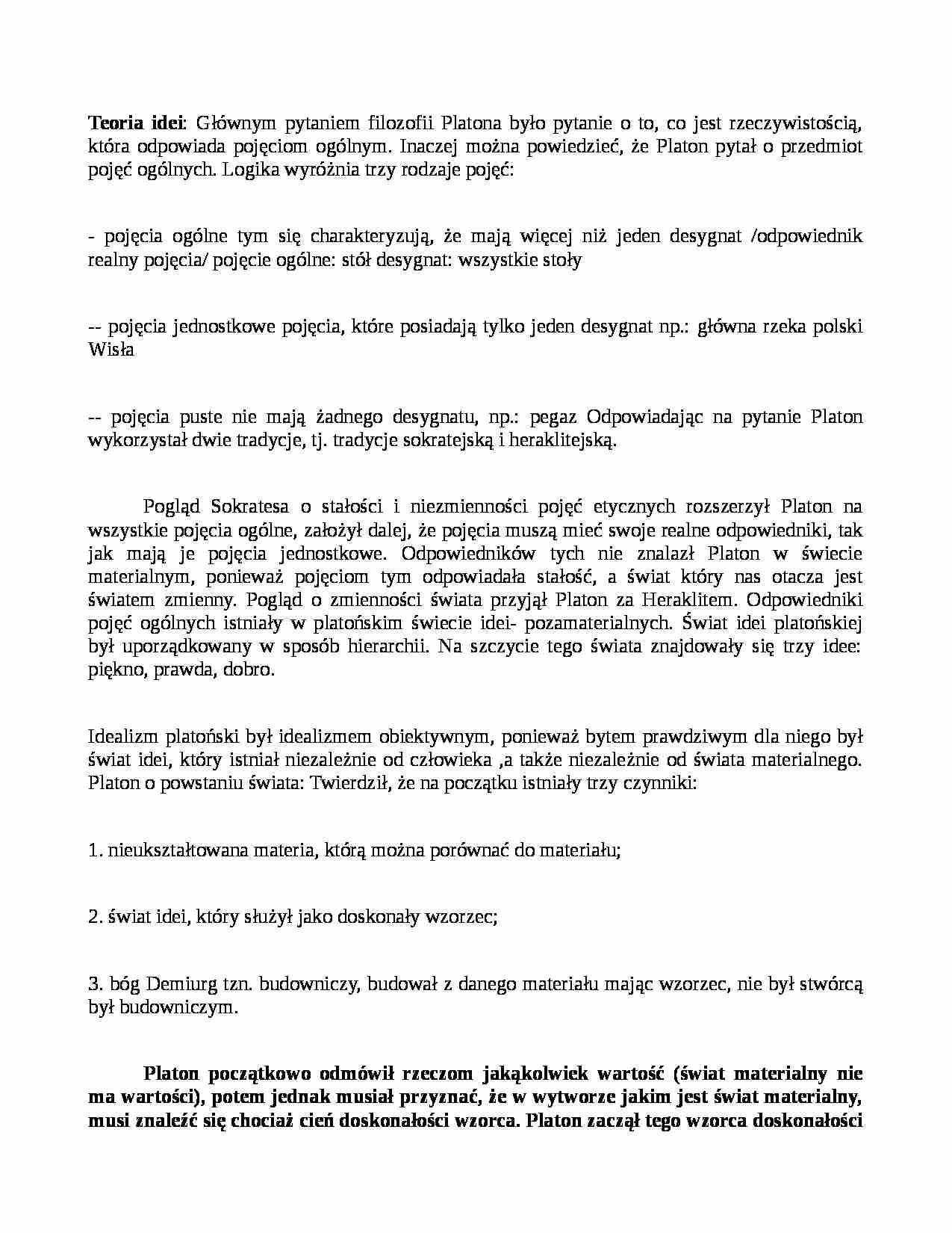 Teoria idei Platona - strona 1