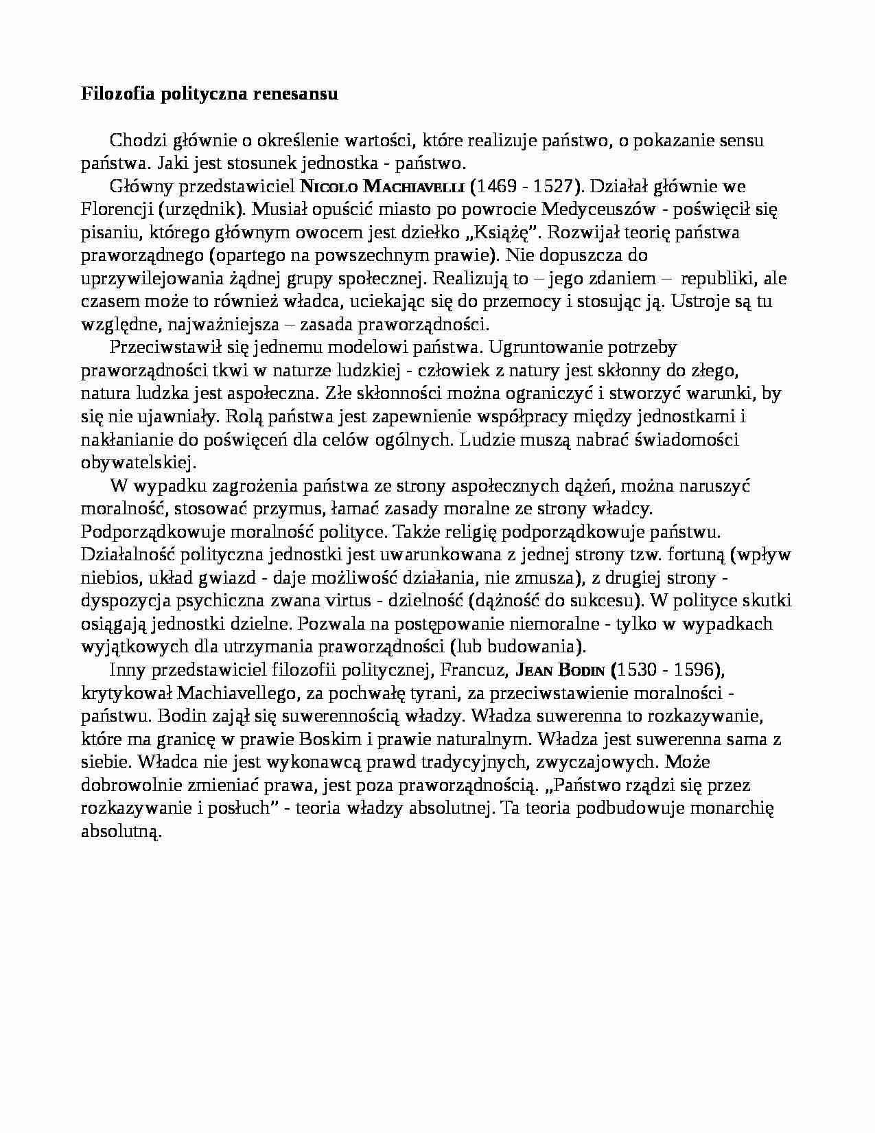 Filozofia polityczna renesansu -  Nicolo Machiavelli  - strona 1