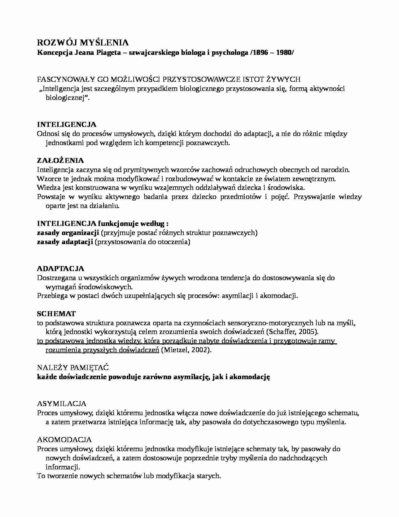 Rozwój myślenia-koncepcja Jeana Piageta - strona 1