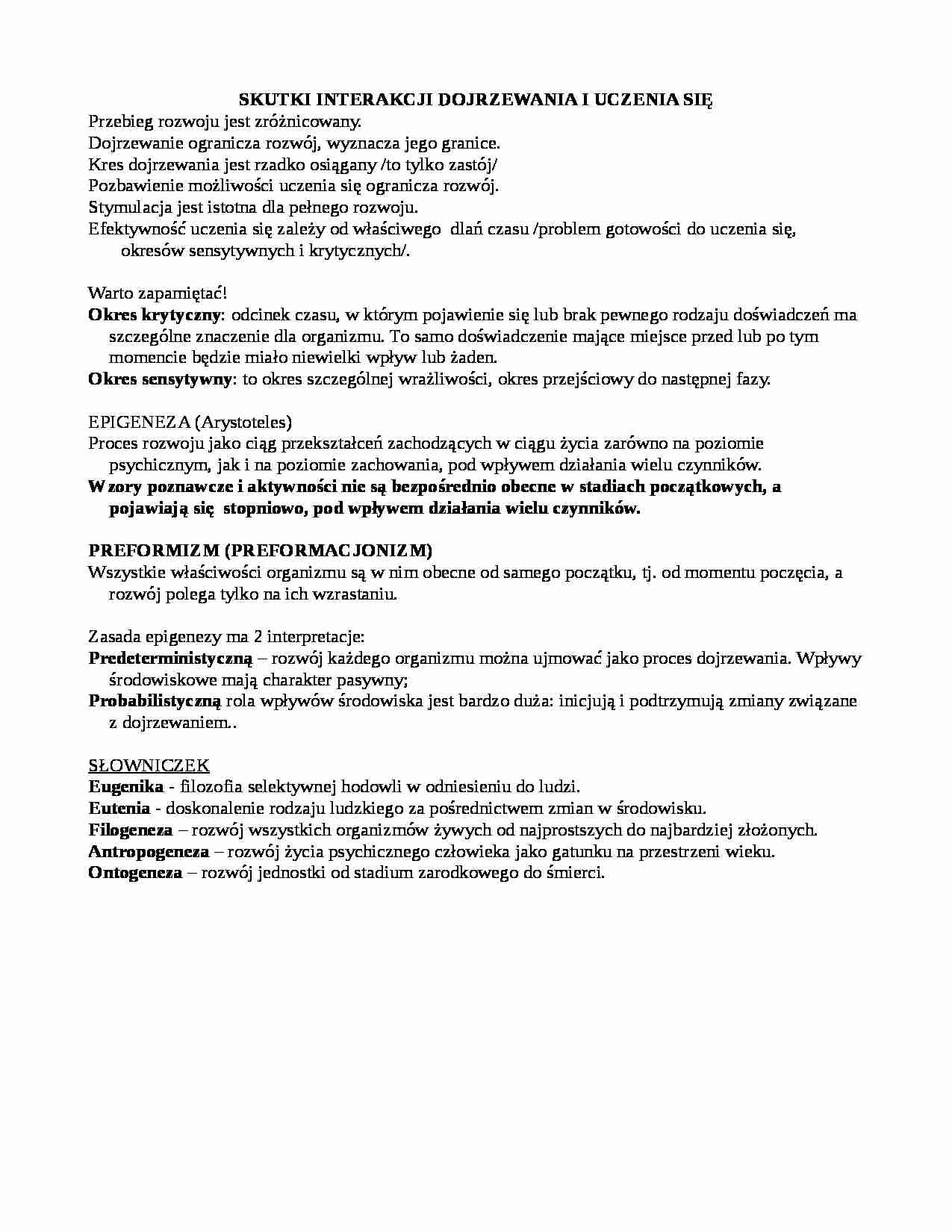 Skutki interakcji dojrzewania i uczenia się - strona 1