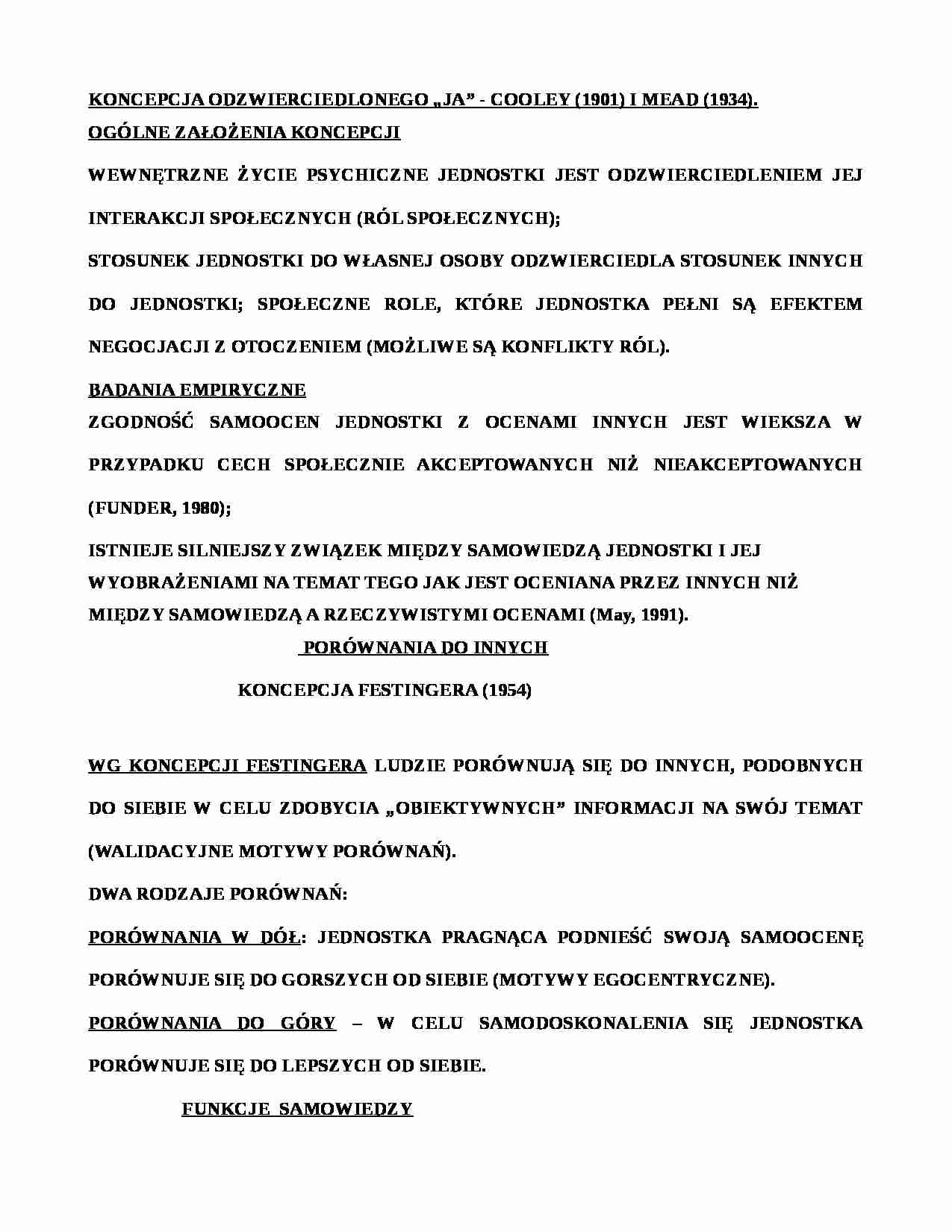 Koncepcja odzwierciedlonego „JA” - COOLEY i  MEAD - strona 1