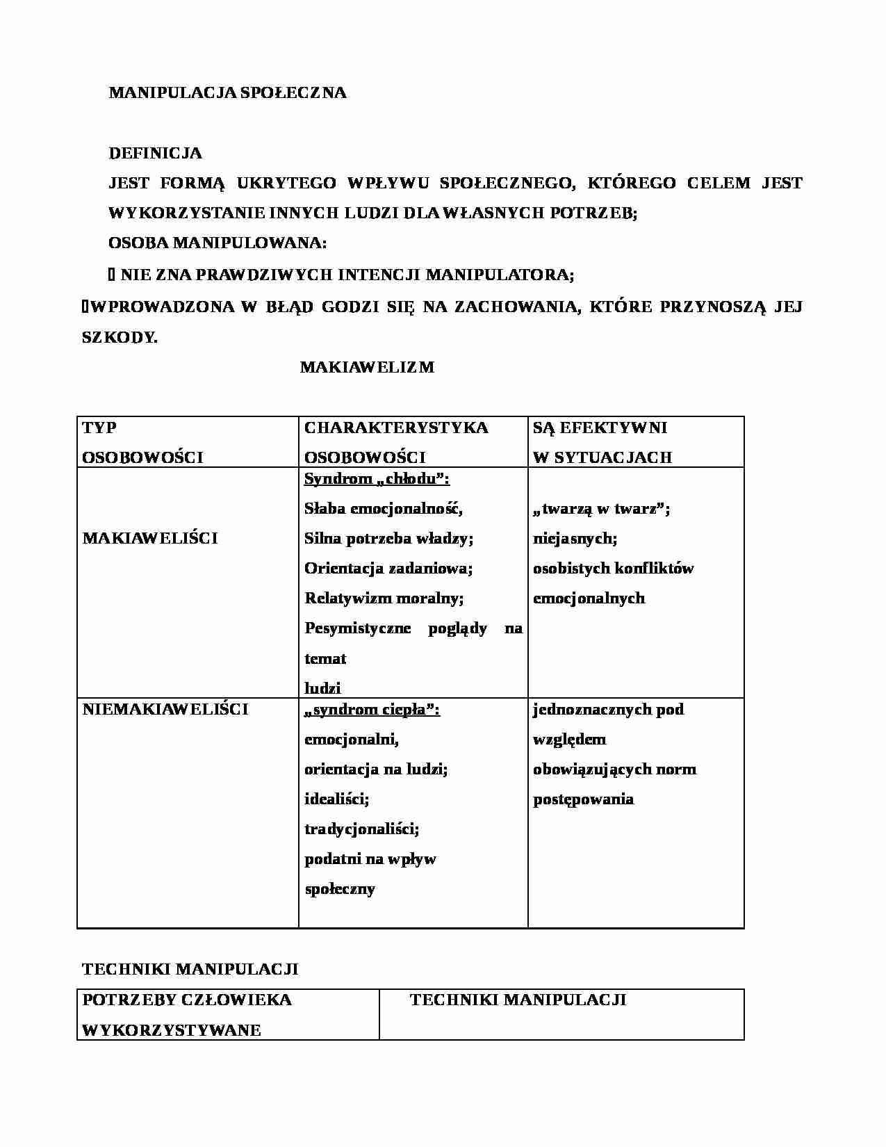 Manipulacja społeczna-opracowanie - strona 1