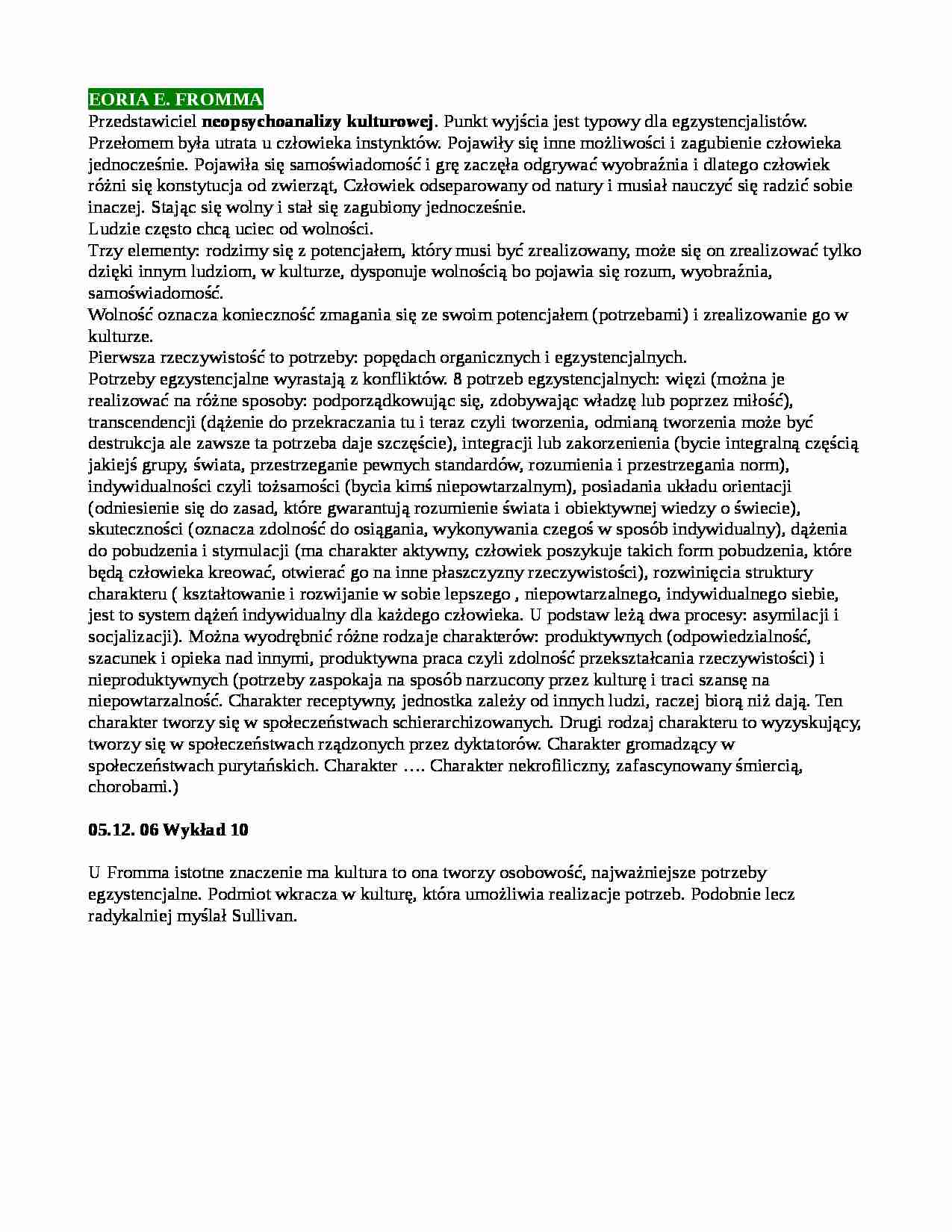 Eoria E. Fromma-przedstawiciel neopsychoanalizy kulturowej - strona 1