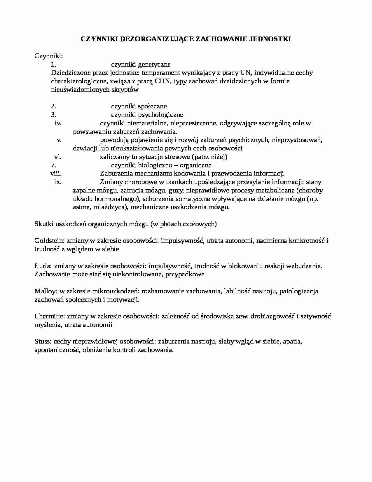 Czynniki dezorganizujące zachowanie jednostki - strona 1