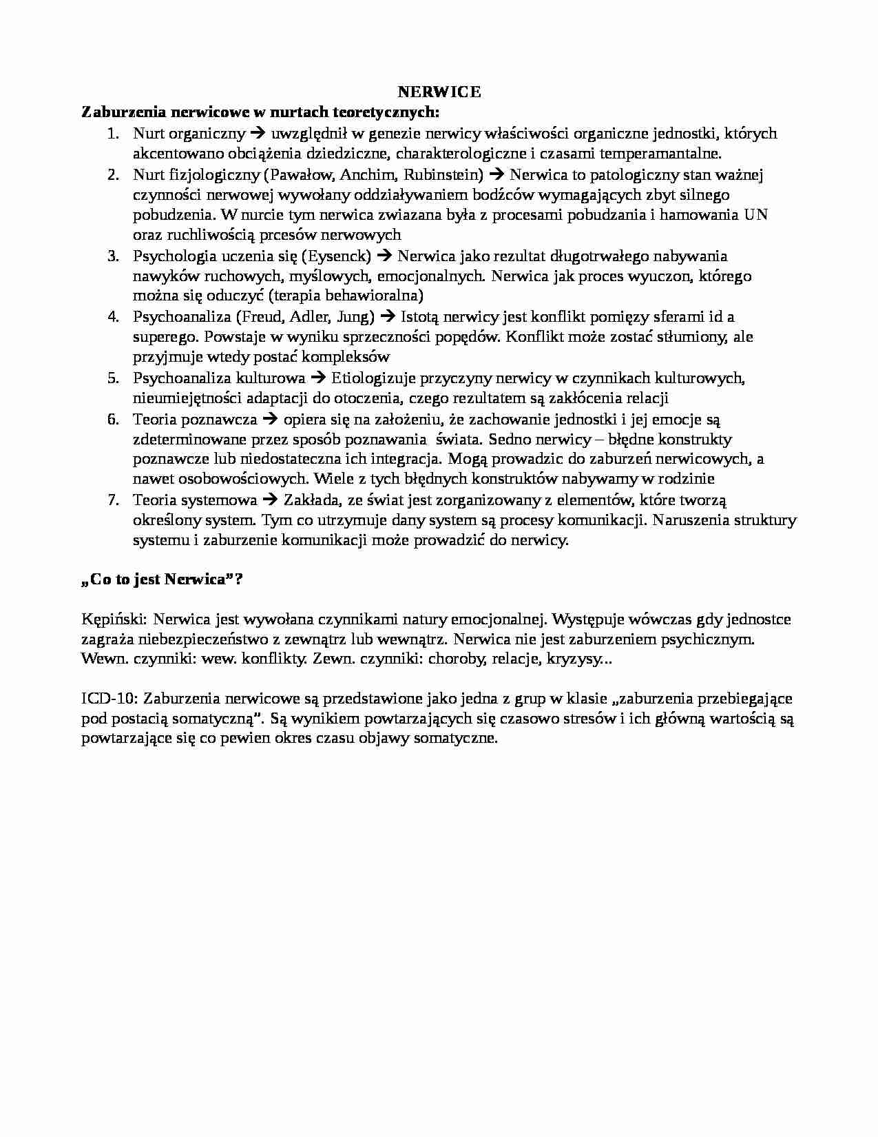 Zaburzenia nerwicowe w nurtach teoretycznych - strona 1