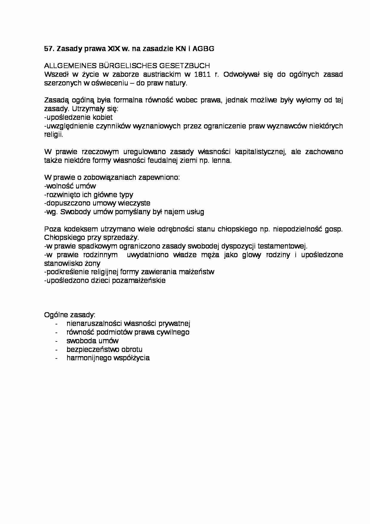 Zasady prawa XIX w. na zasadzie KN i AGBG - Prawo  - strona 1