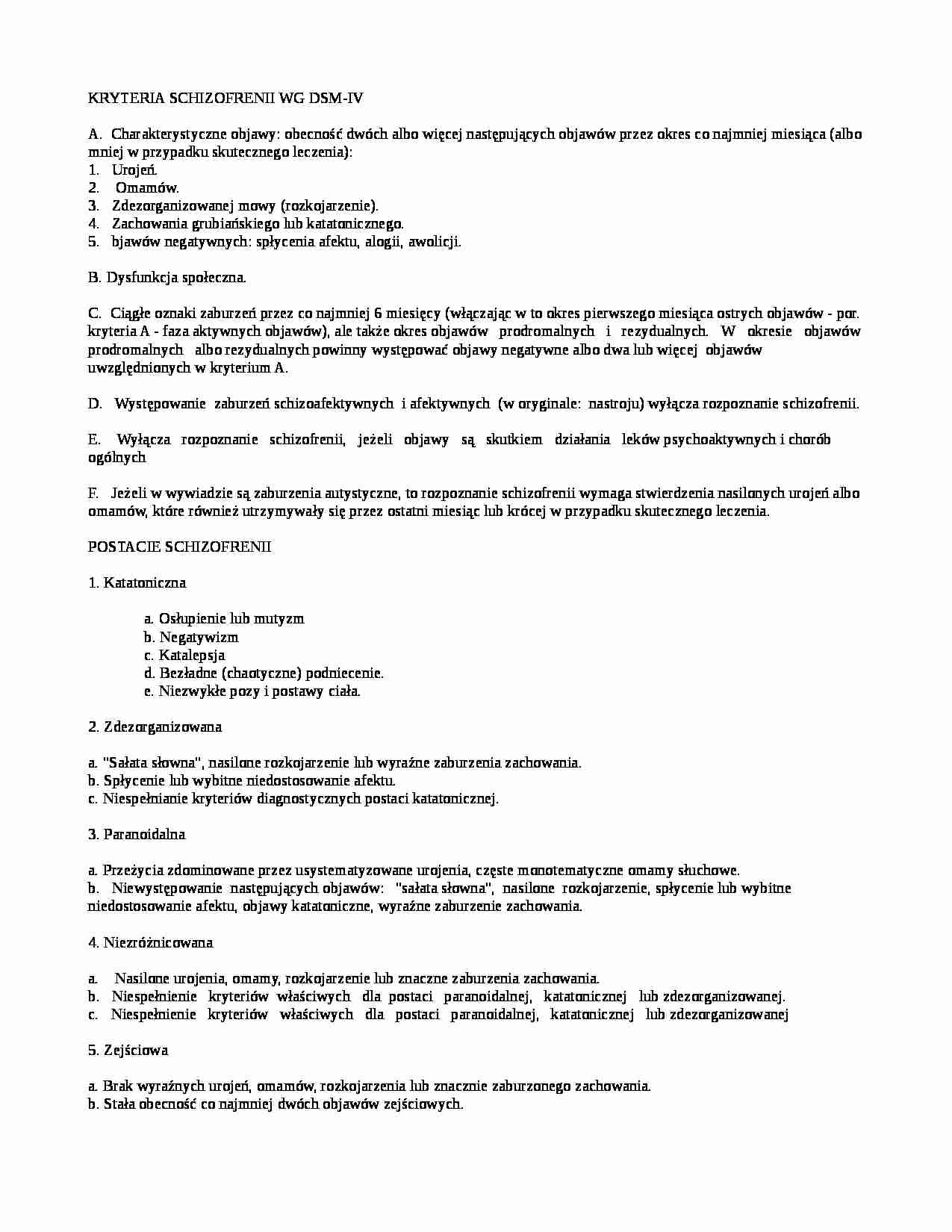 Kryteria schizofrenii - strona 1