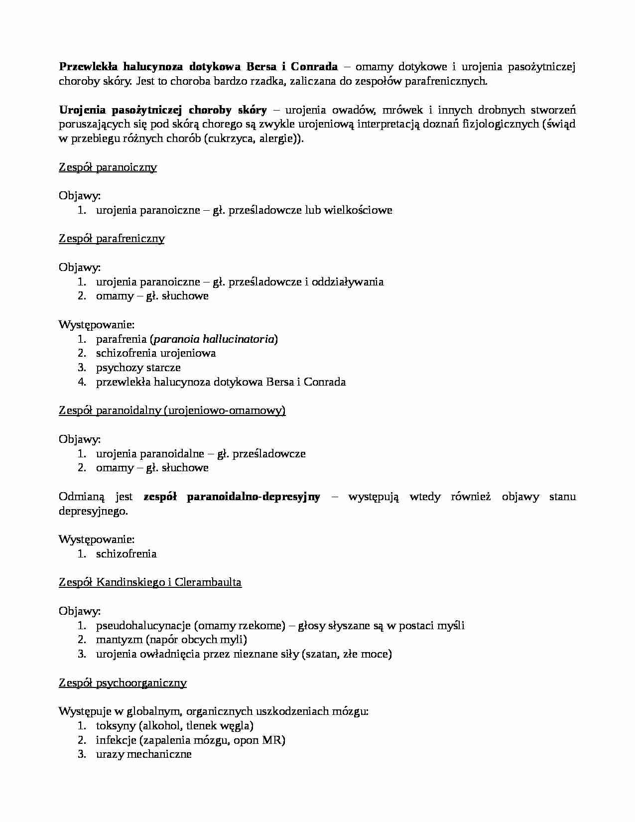 Przewlekła halucynoza dotykowa Bersa i Conrada - strona 1