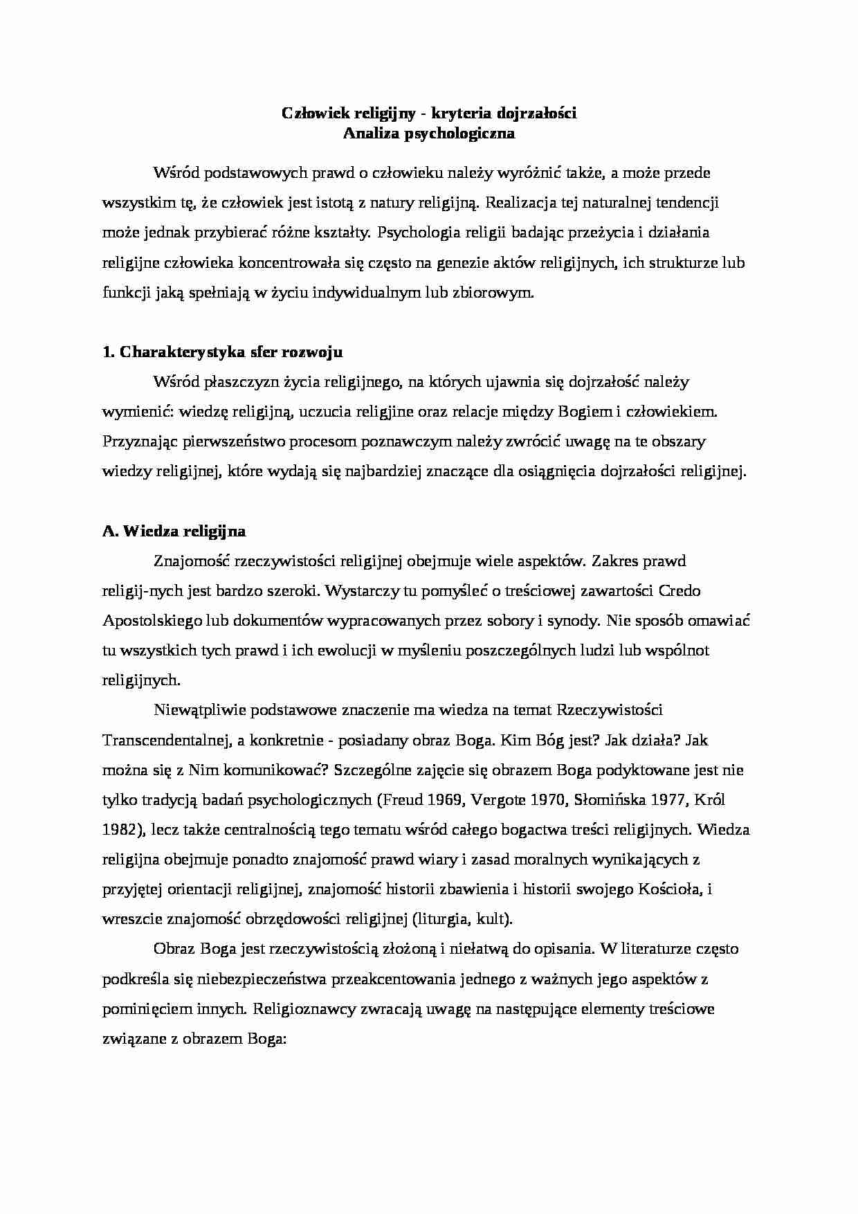 Człowiek religijny-kryteria dojrzałości - strona 1