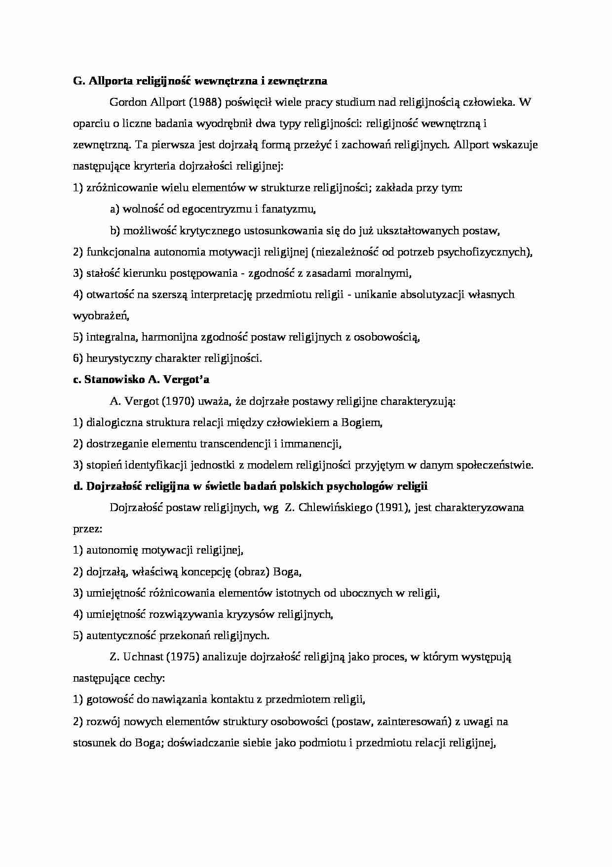 Allporta religijność wewnętrzna i zewnętrzna - strona 1