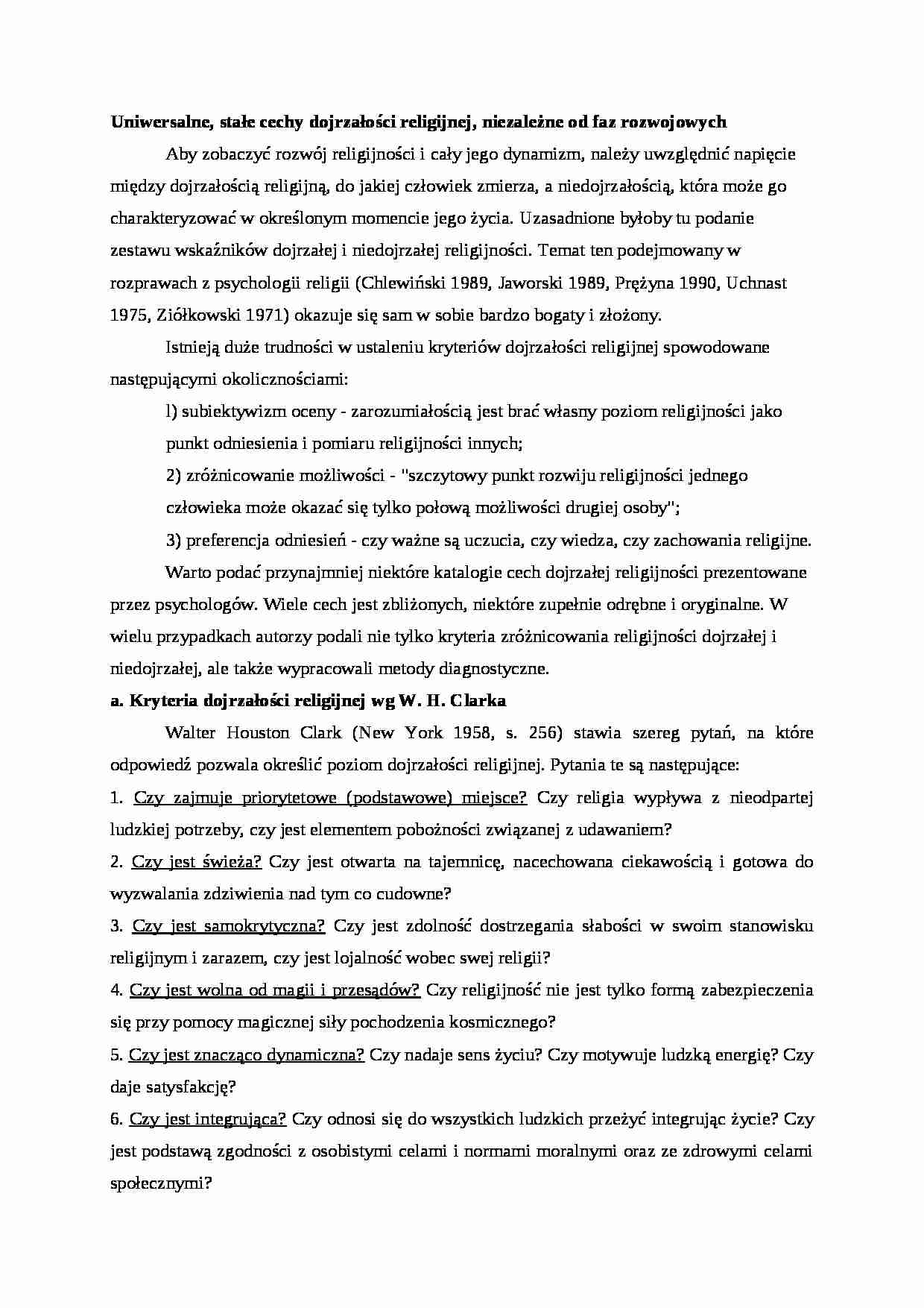 Uniwersalne, stałe cechy dojrzałości religijnej - strona 1