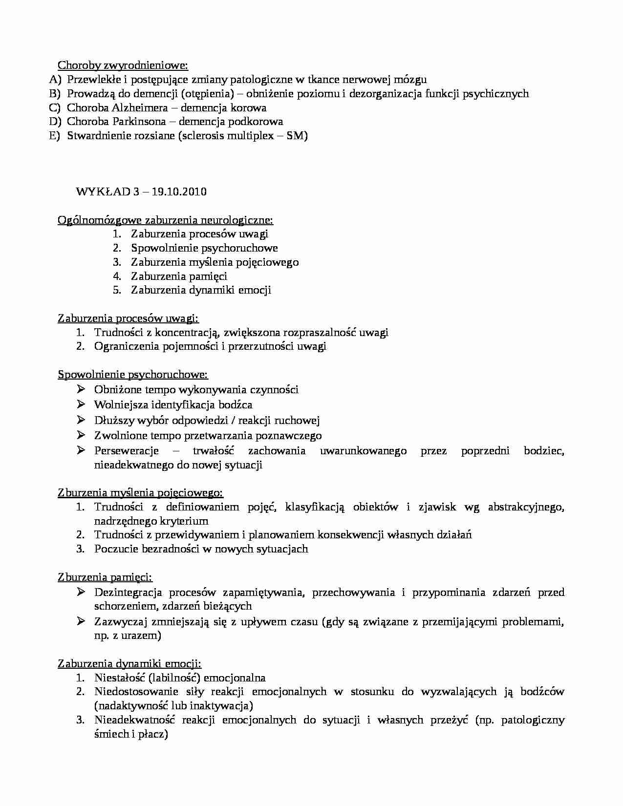 Choroby zwyrodnieniowe - Zaburzenia procesów uwagi - strona 1