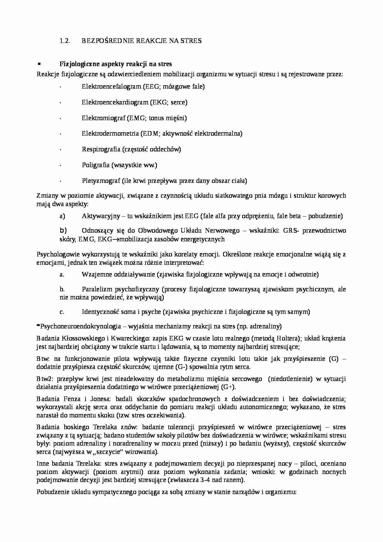 Bezpośrednie reakcje na stres - strona 1