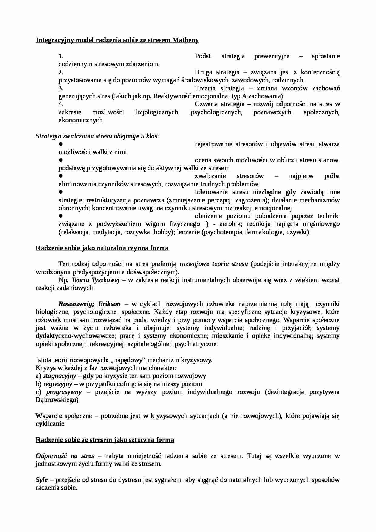 Integracyjny model radzenia sobie ze stresem Matheny - strona 1