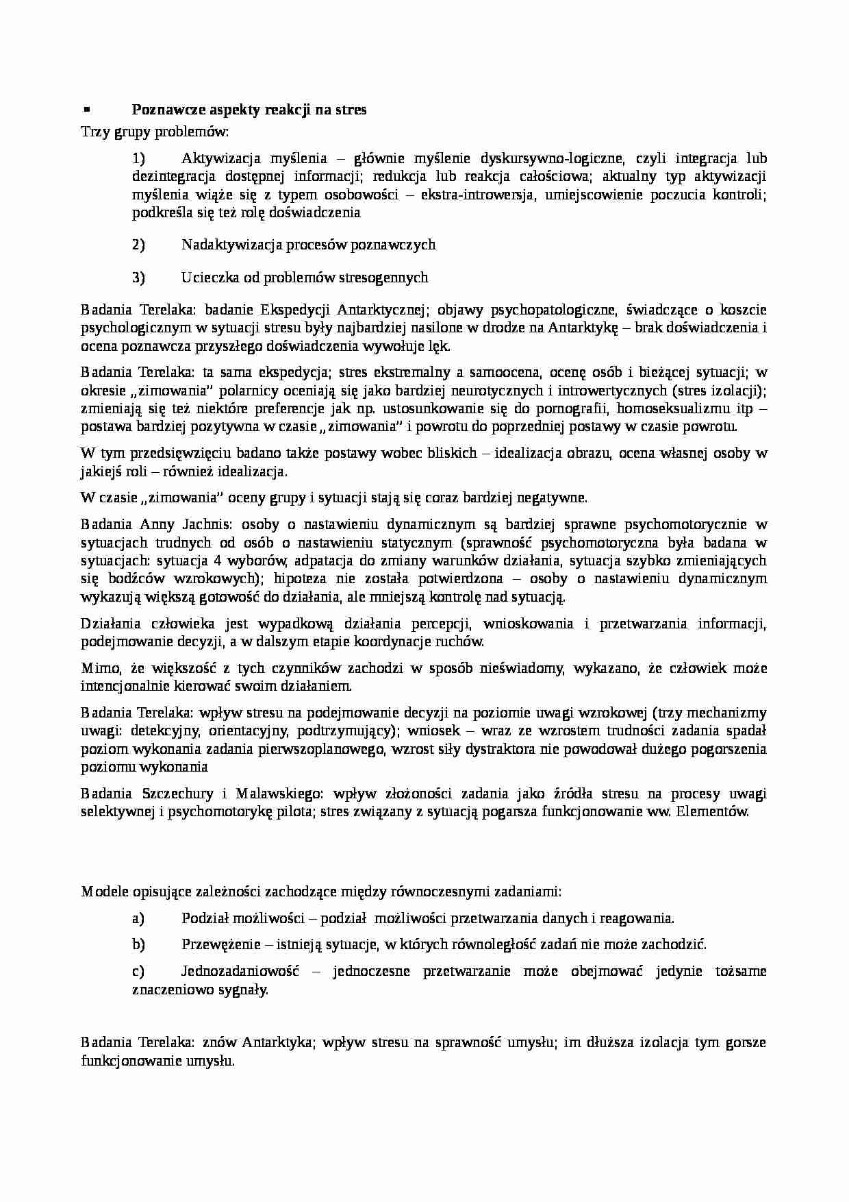 Poznawcze aspekty reakcji na stres - strona 1