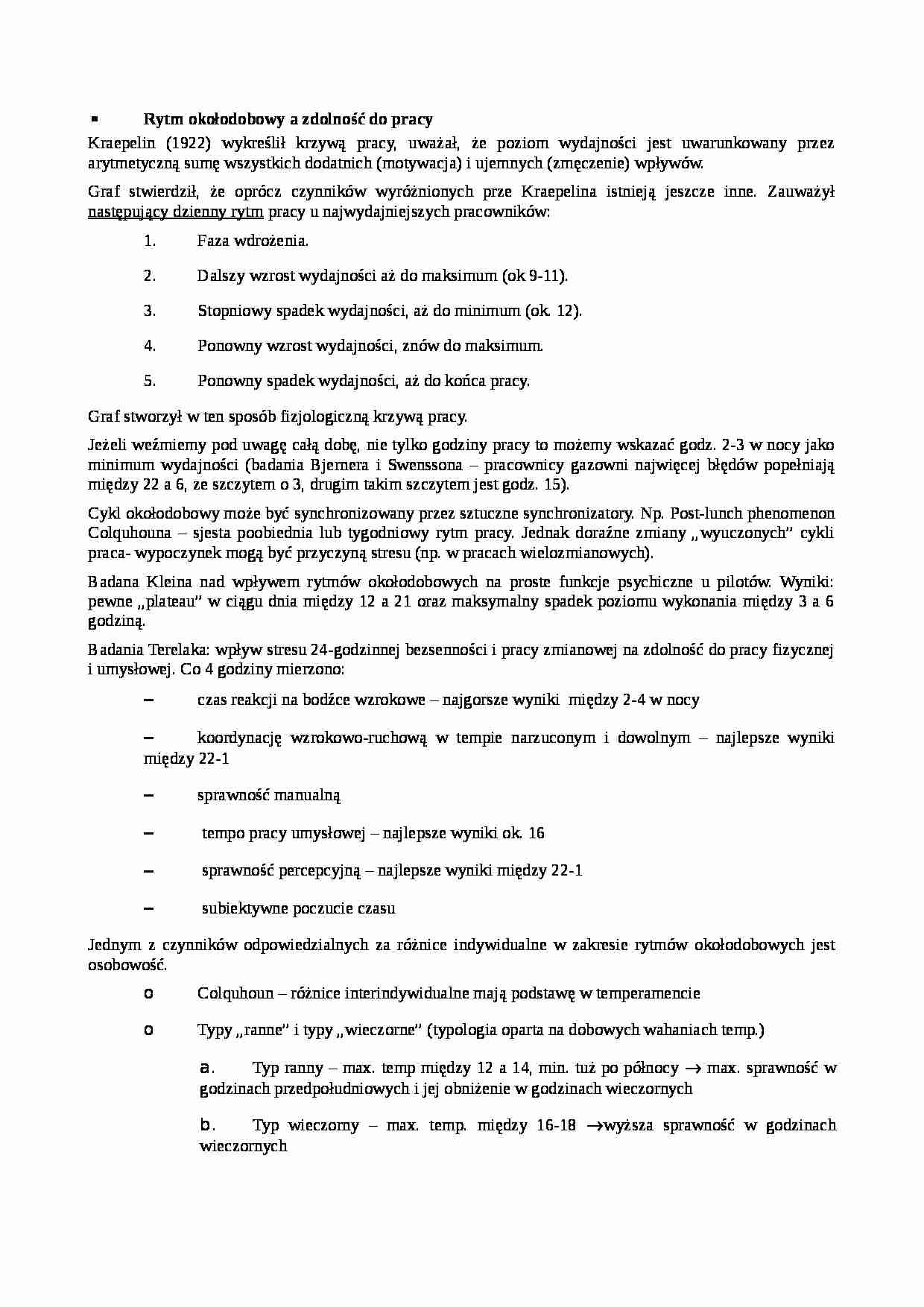 Rytm okołodobowy a zdolność do pracy - strona 1
