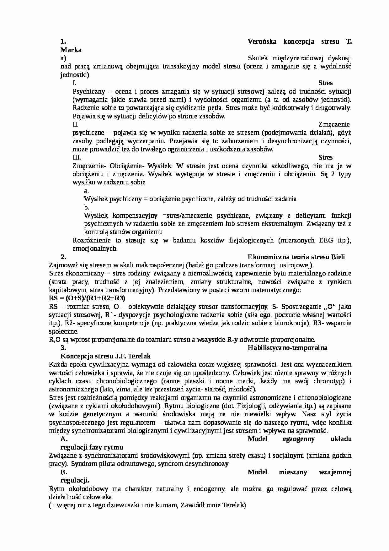 Verońska koncepcja stresu T. Marka - strona 1