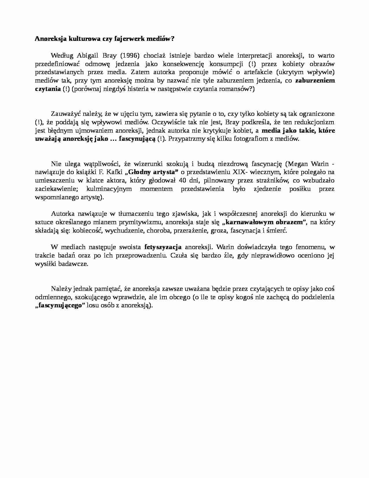 Anoreksja kulturowa-opracowanie - strona 1