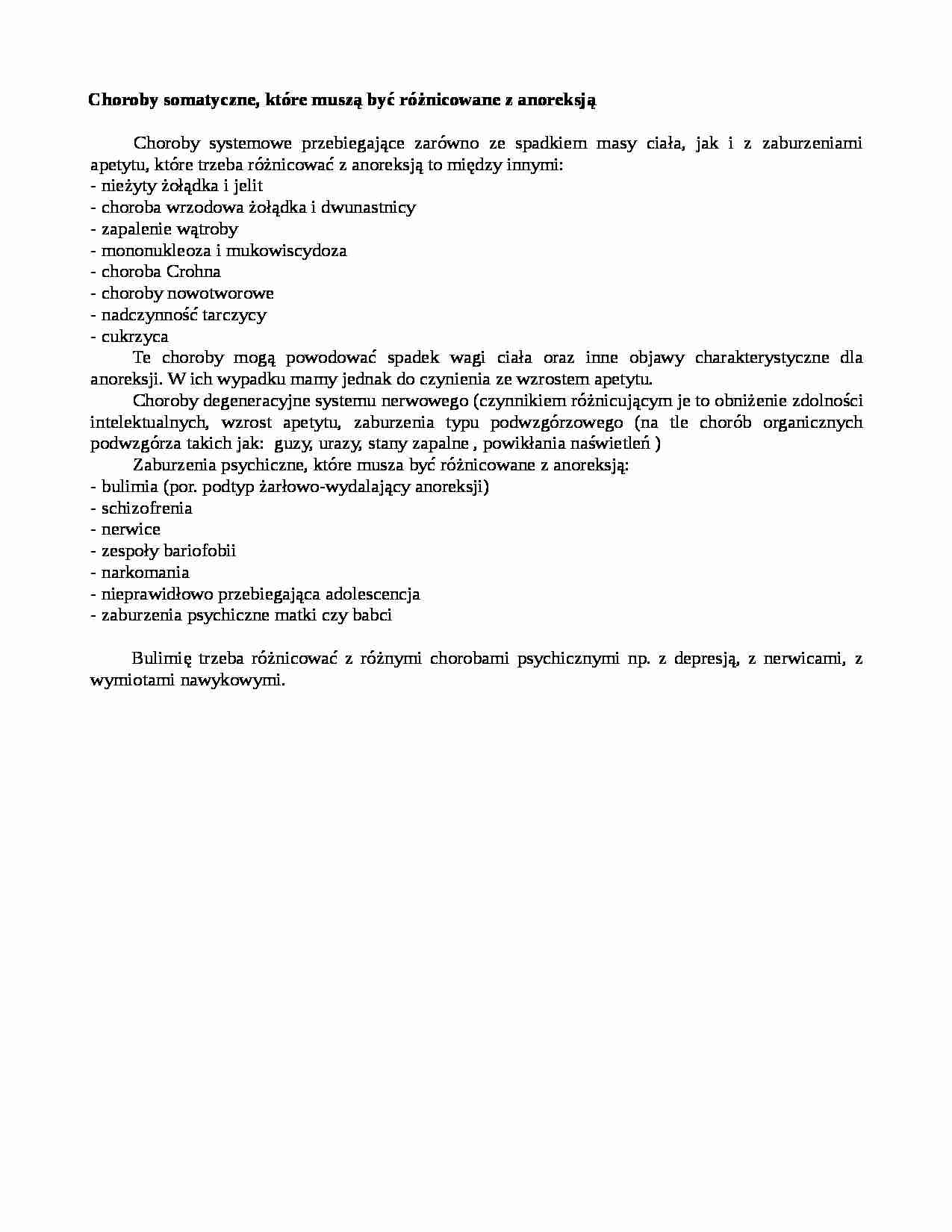 Choroby somatyczne, które muszą być różnicowane z anoreksją - strona 1