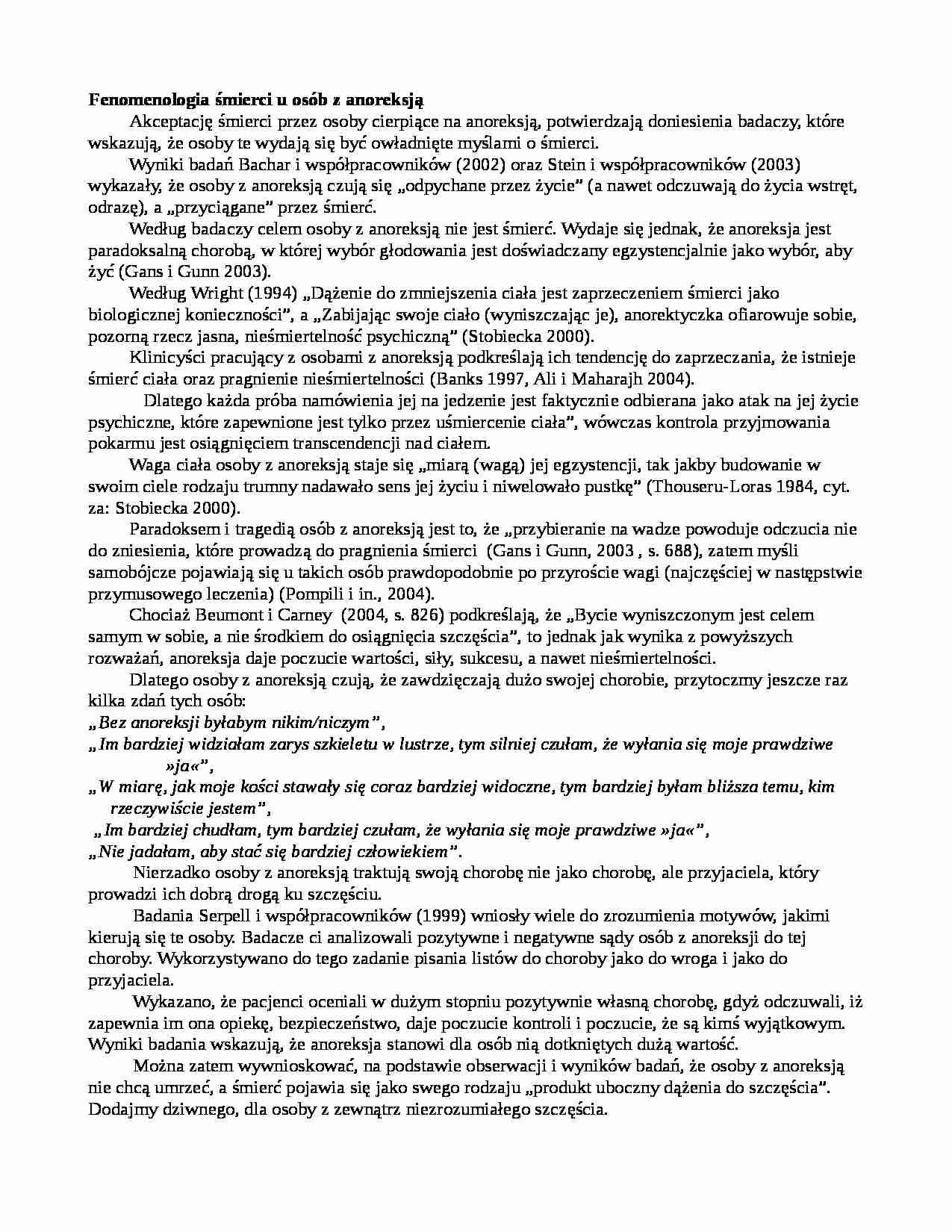 Fenomenologia śmierci u osób z anoreksją - strona 1