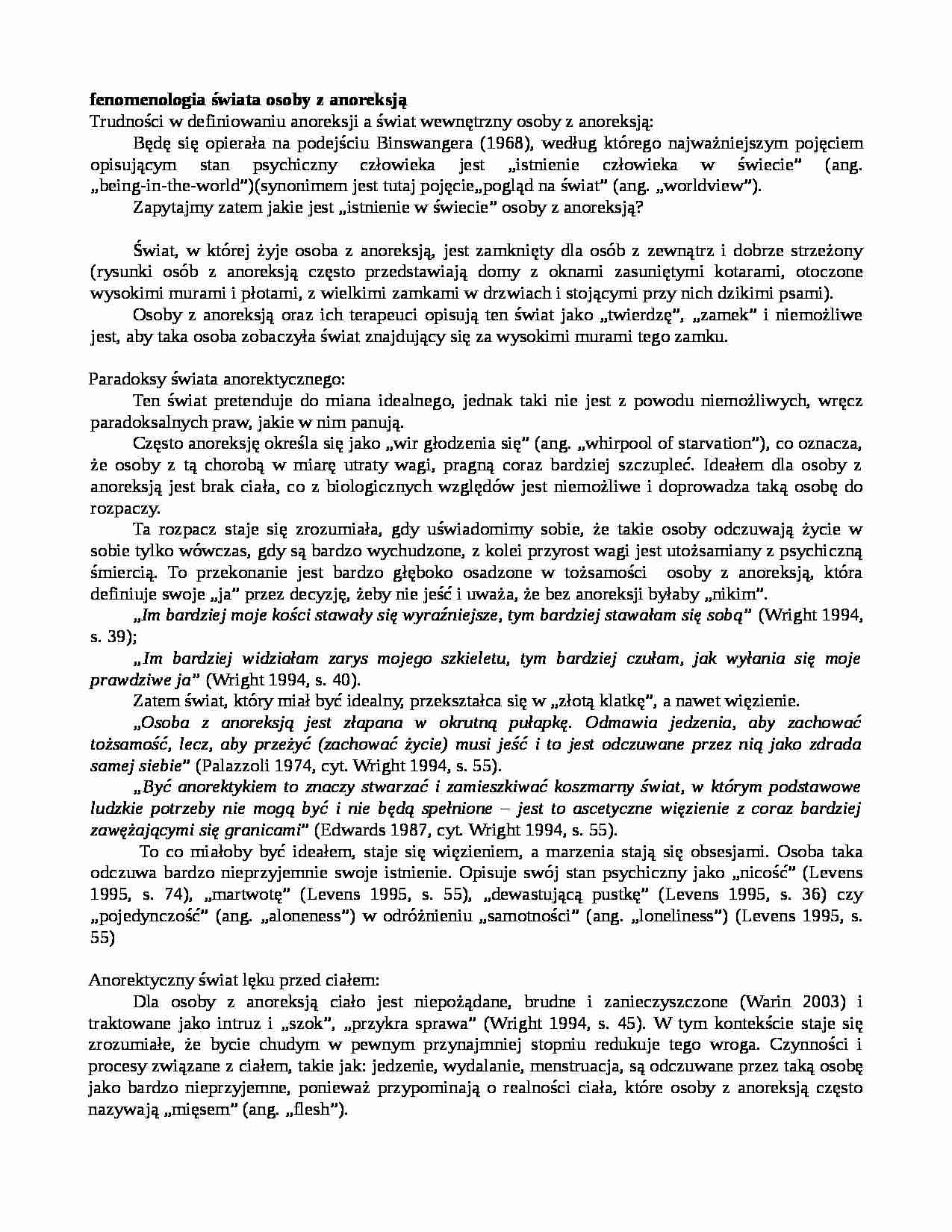 Fenomenologia świata osoby z anoreksją - strona 1