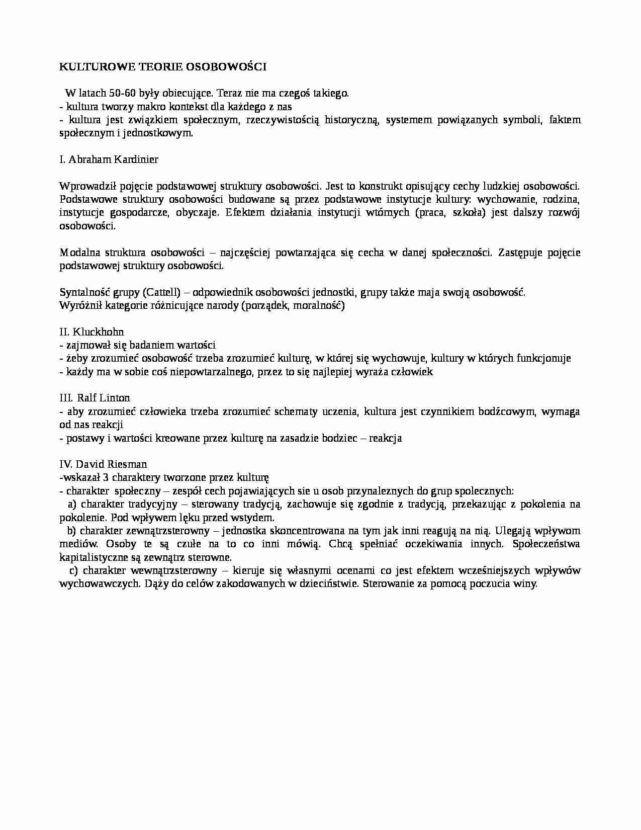 Kulturowe teorie osobowości - strona 1