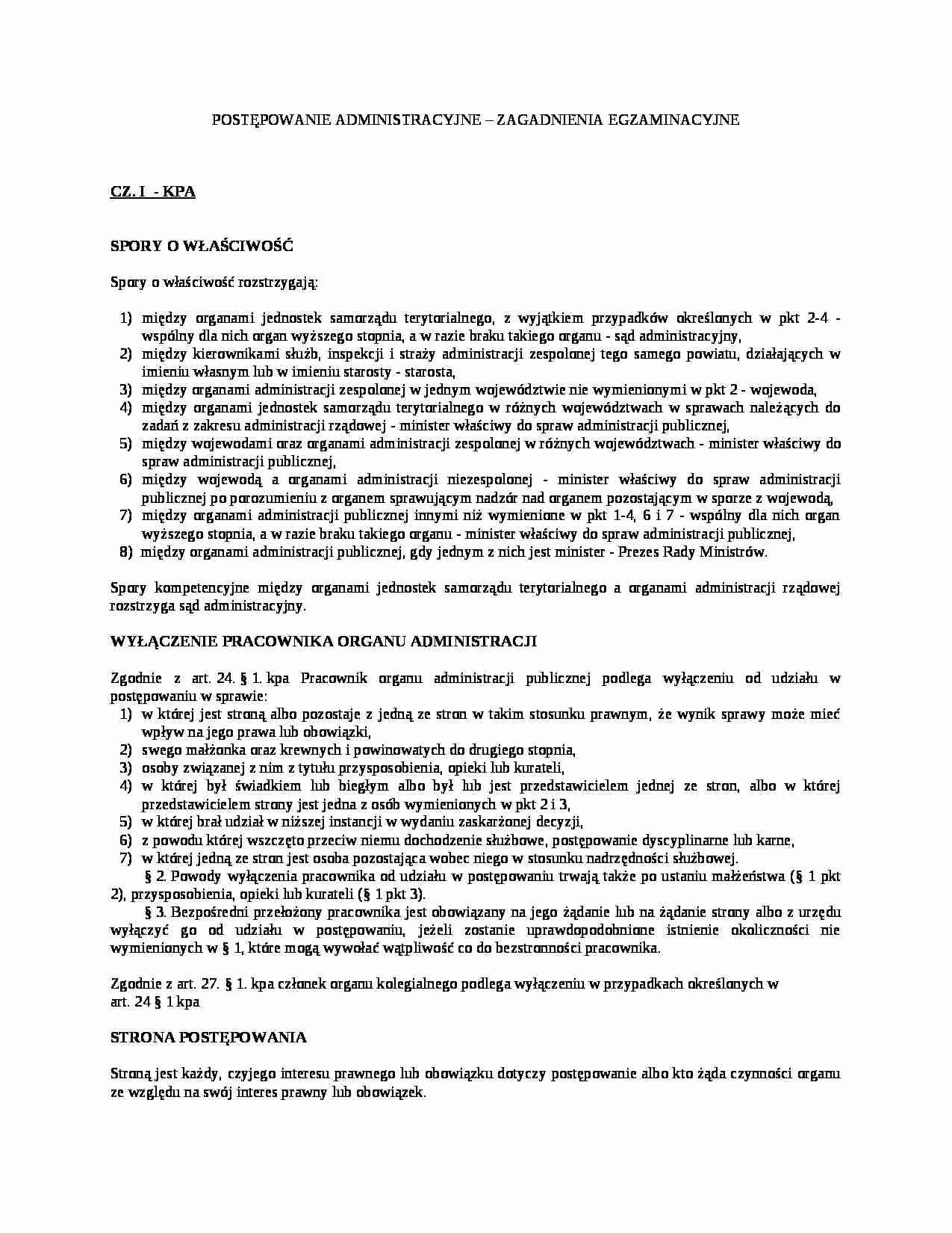 Zagadnienia egzaminacyjne-część I kpa - strona 1
