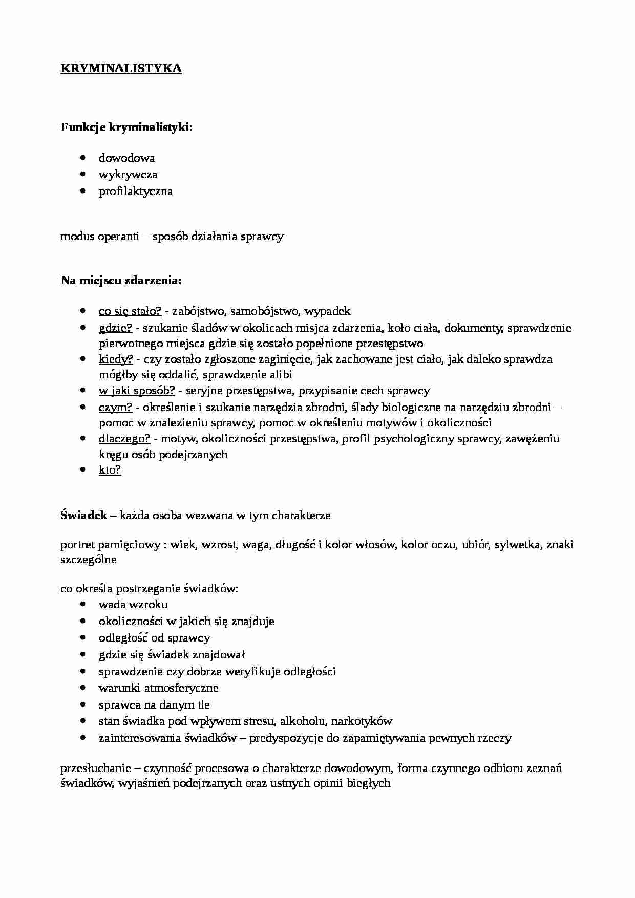 Kryminalistyka - funkcje kryminalistyka - strona 1