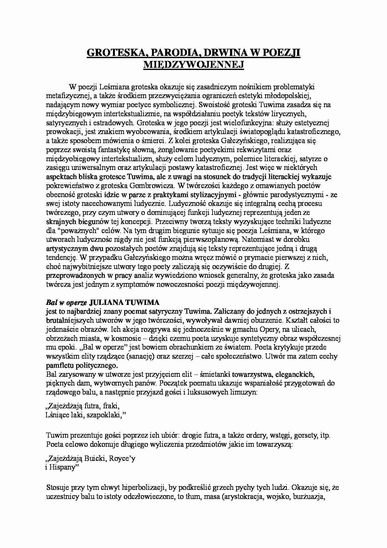 Groteska, parodia, drwina w poezji międzywojennej - strona 1