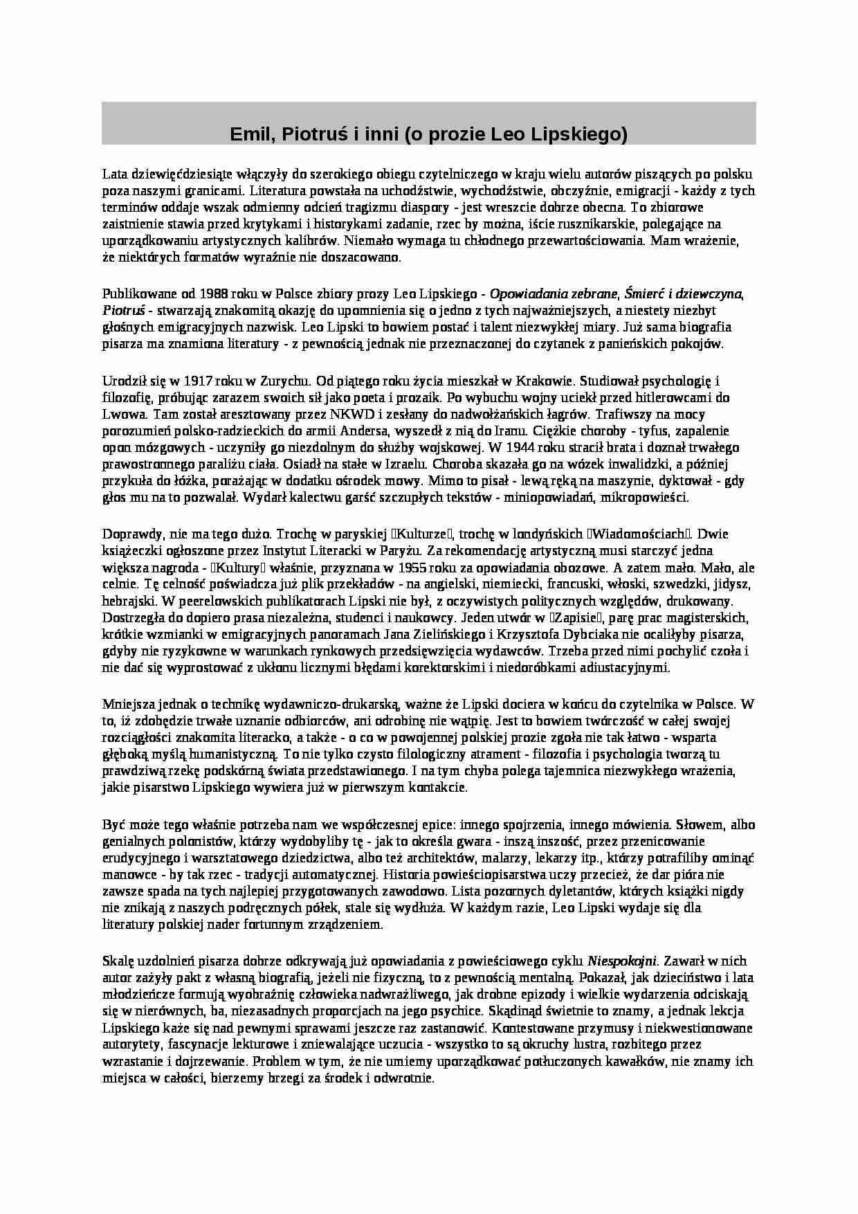 Leo Lipski opowiadania - strona 1