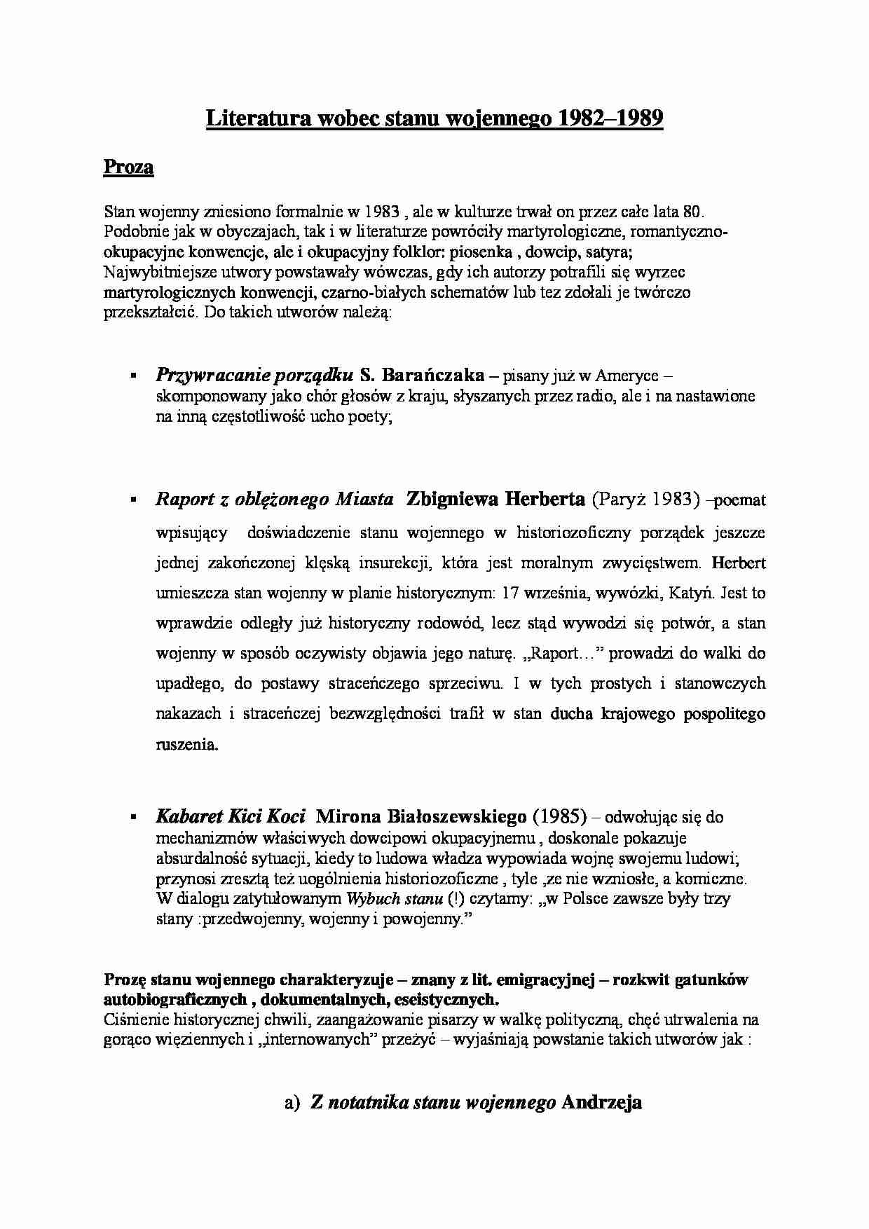 Literatura wobec stanu wojennego 1982–1989 - strona 1