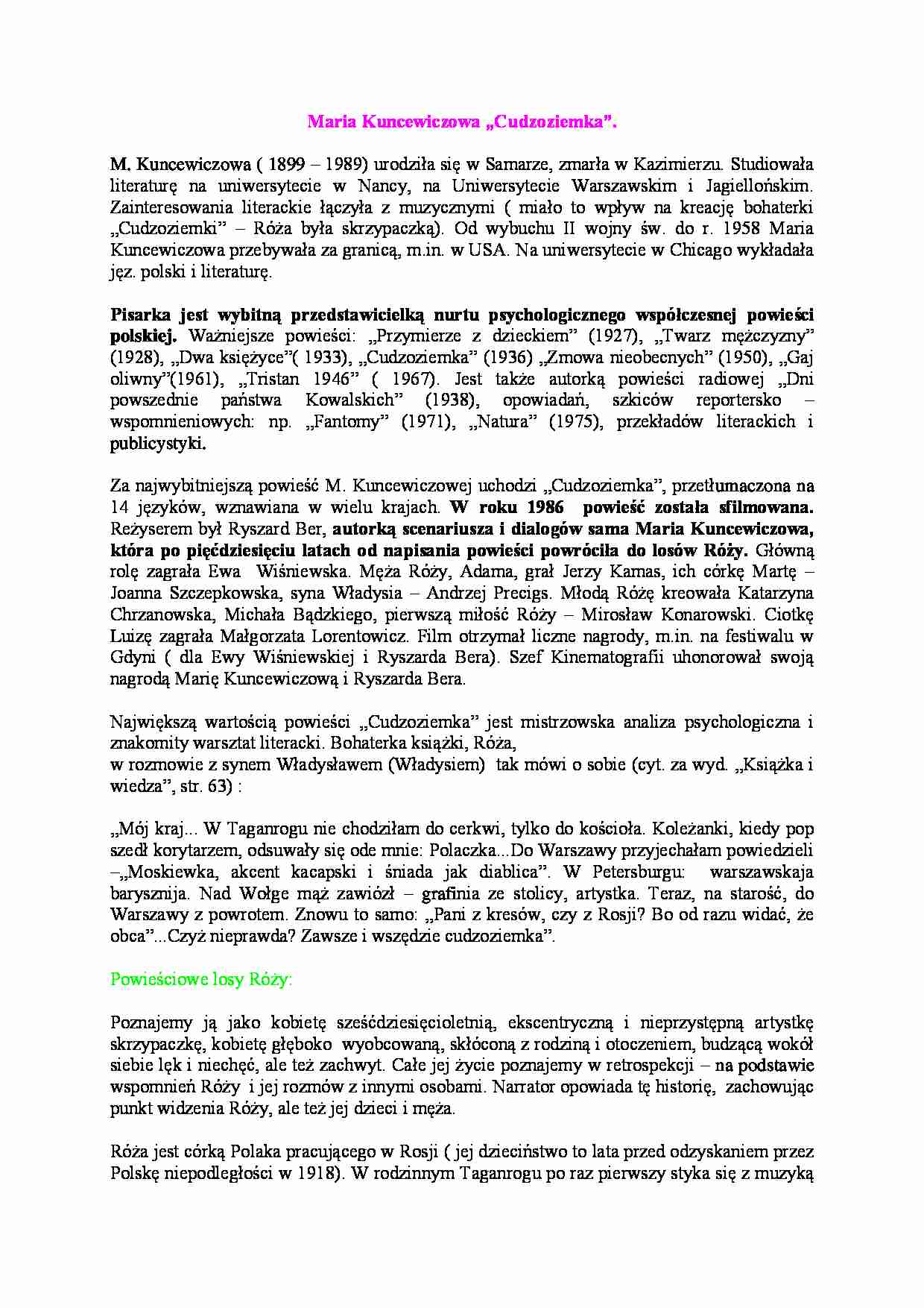 Maria Kuncewiczowa „Cudzoziemka” - strona 1