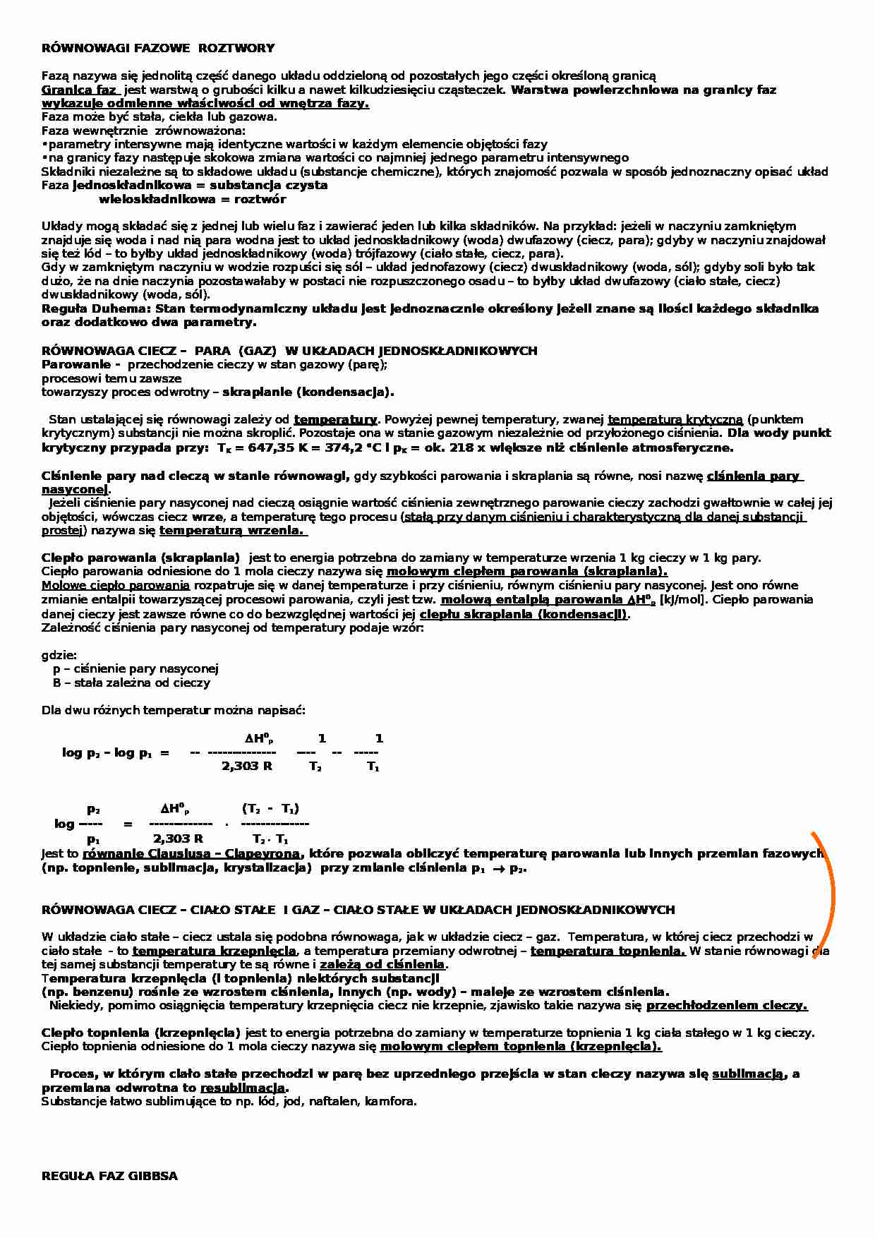 Równowagi fazowe w roztworach - strona 1
