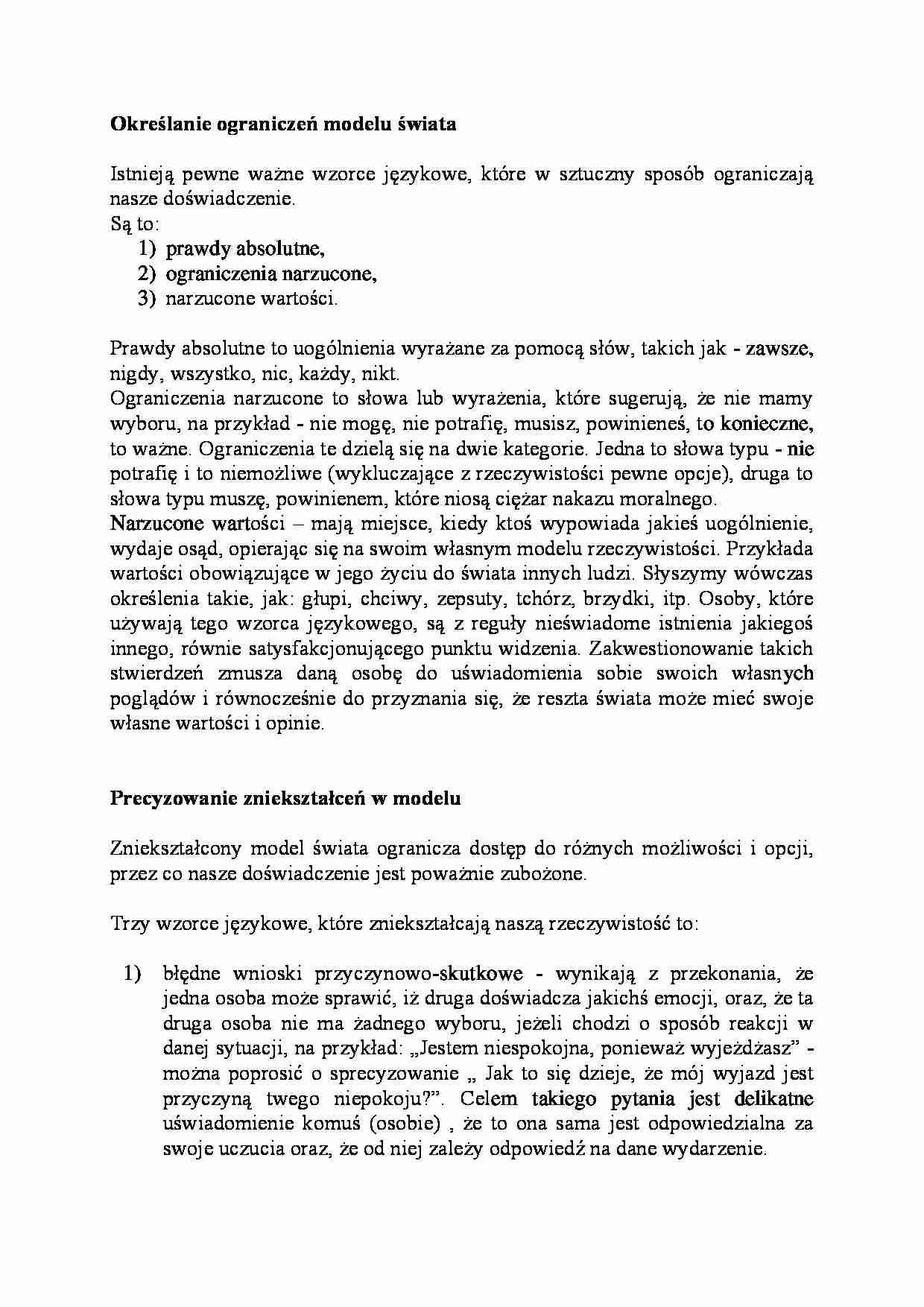 Określanie ograniczeń modelu świata - strona 1