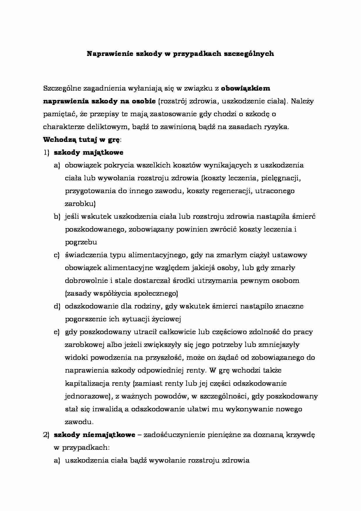 Naprawienie szkody w przypadkach szczególnych - strona 1
