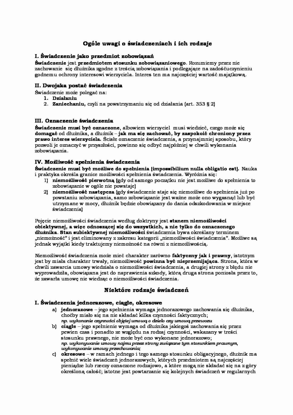 Ogóle uwagi o świadczeniach - rodzaje - strona 1
