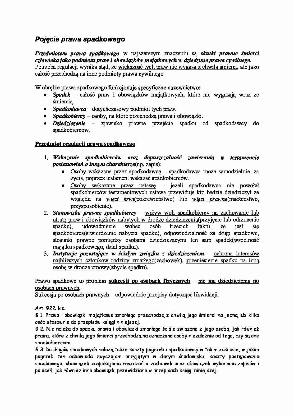 Pojęcie prawa spadkowego i przedmiot jego regulacji - strona 1
